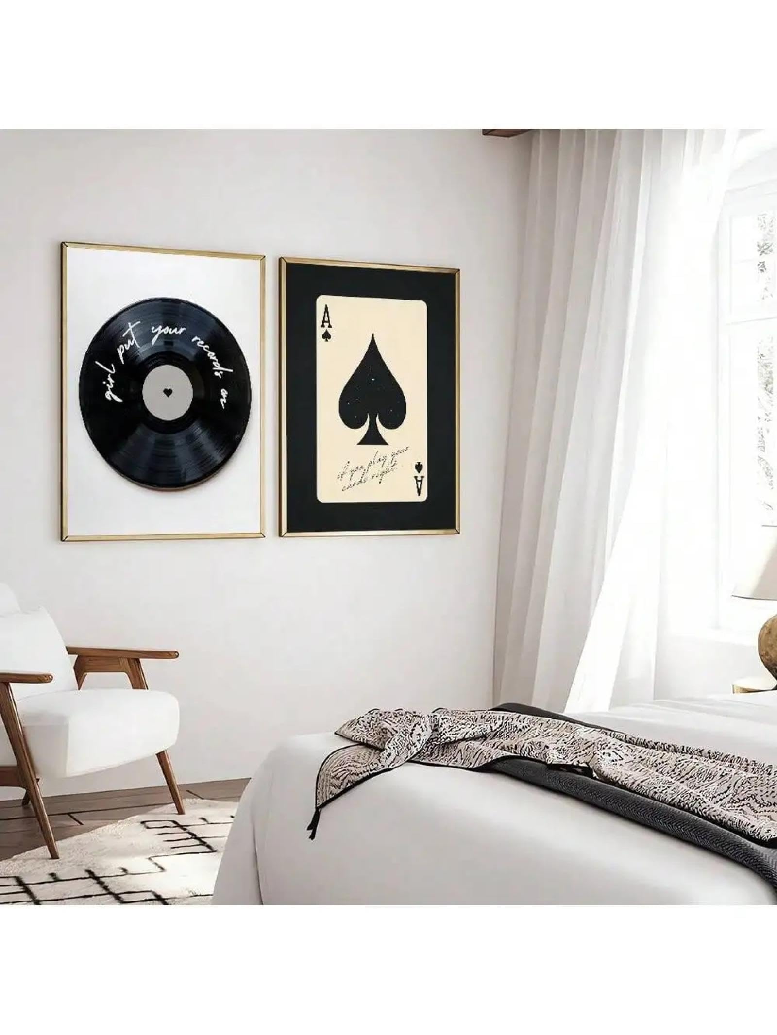 MAIMANG Stampa su tela, poster retrò con carte da gioco, disco in vinile, moda femminile, dipinto moderno, arredamento per la casa, 80x120cmx2 senza cornice