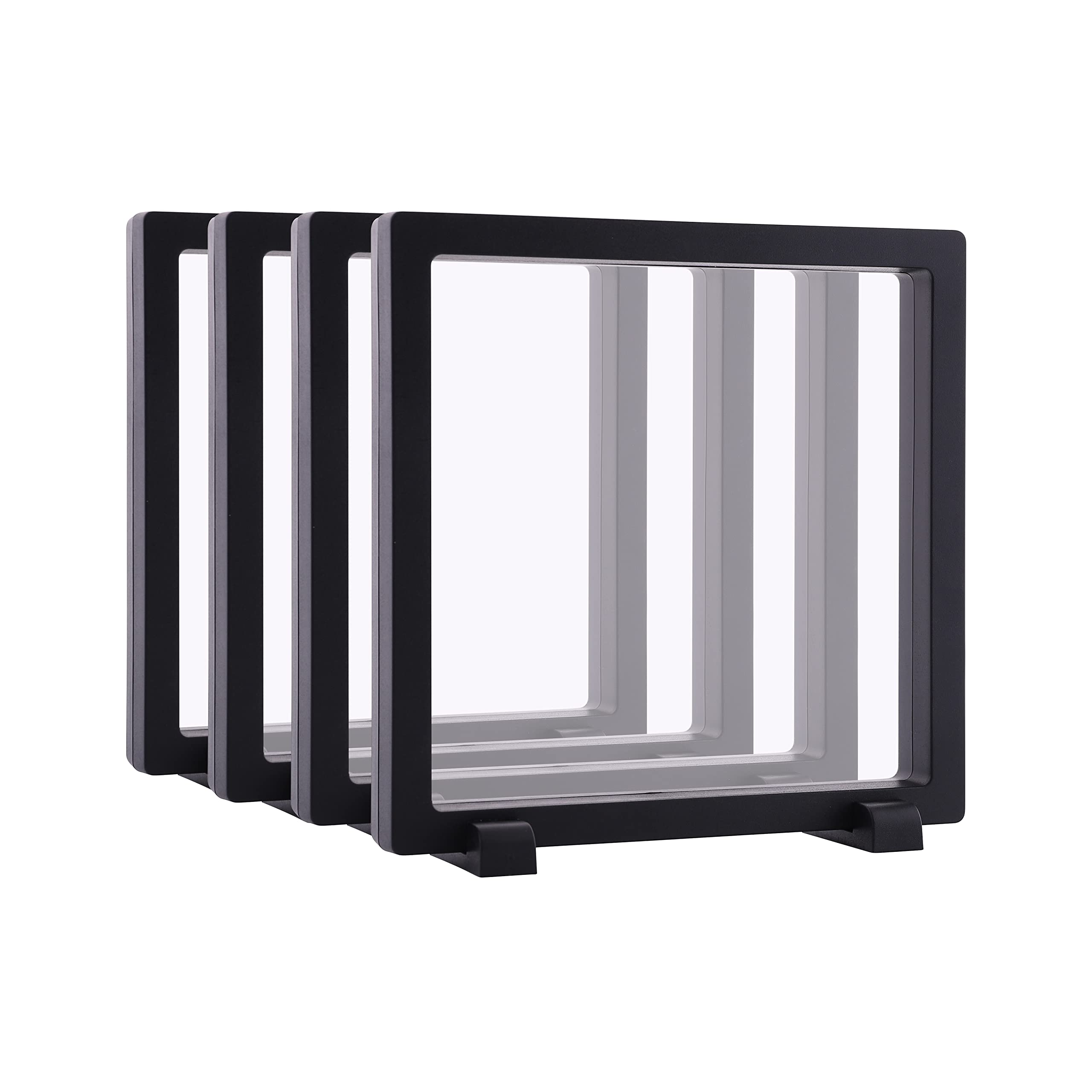 kikARU 4PCS Set 3D Floating Display Case Black 6.3x6.3x0.8” Challenge Coin Display Stands for AA Medallions, Jewelry, Fossil, Specimen, Coin Display Frame Gift for Collection Lovers, 6.3x6.3”