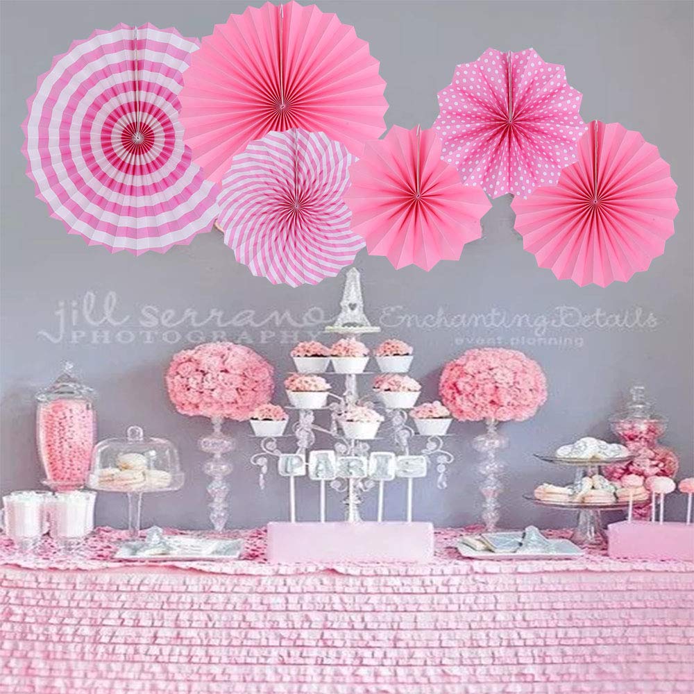 zilue Hanging Pink Paper Fans Decoration Kit Round Paper Garlands Birthday Party Baby Showers Events Accessories Set of 6 3