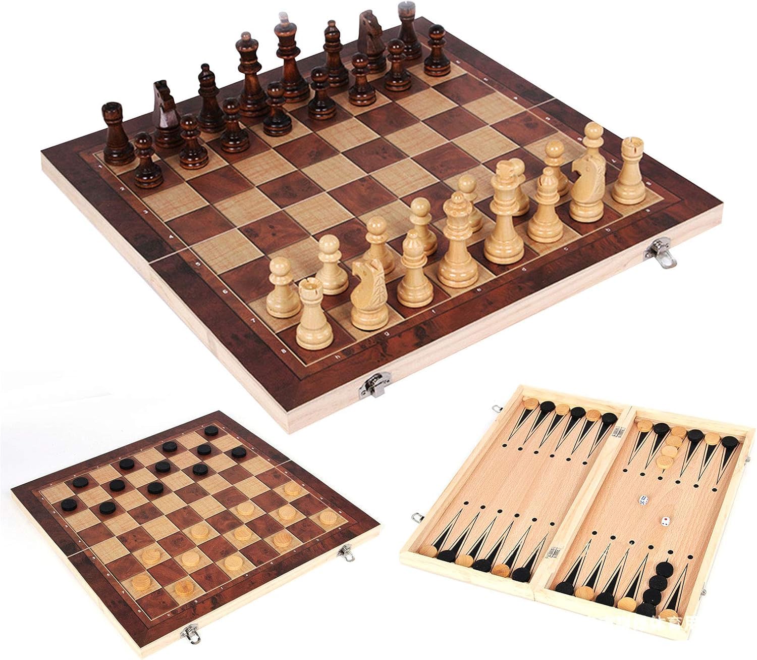 Portable Folding Hand Crafted Wooden Chess Set for Adult, 3 in 1 Chess Sets, Chess, Checkers and Backgammon (B0DDY6JNPT) Amazon Price History, Amazon Price Tracker