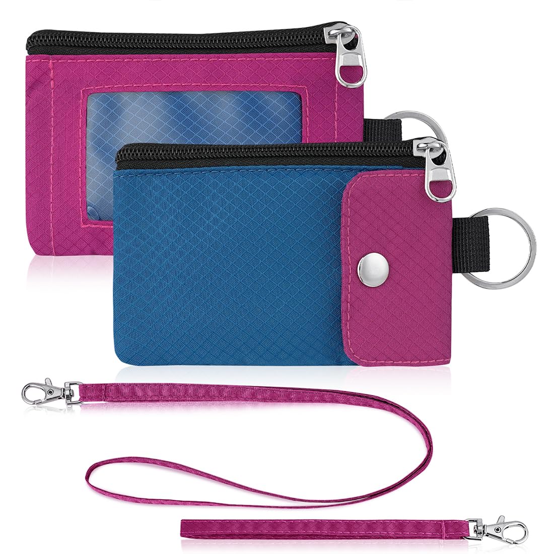 Artpaxy Minimalist Wallet For Mens Womens, Keychain RFID Blocking Zipper Small Wallet with ID Window 2 Lanyards,Water Resistant Travel Cash Card Coin