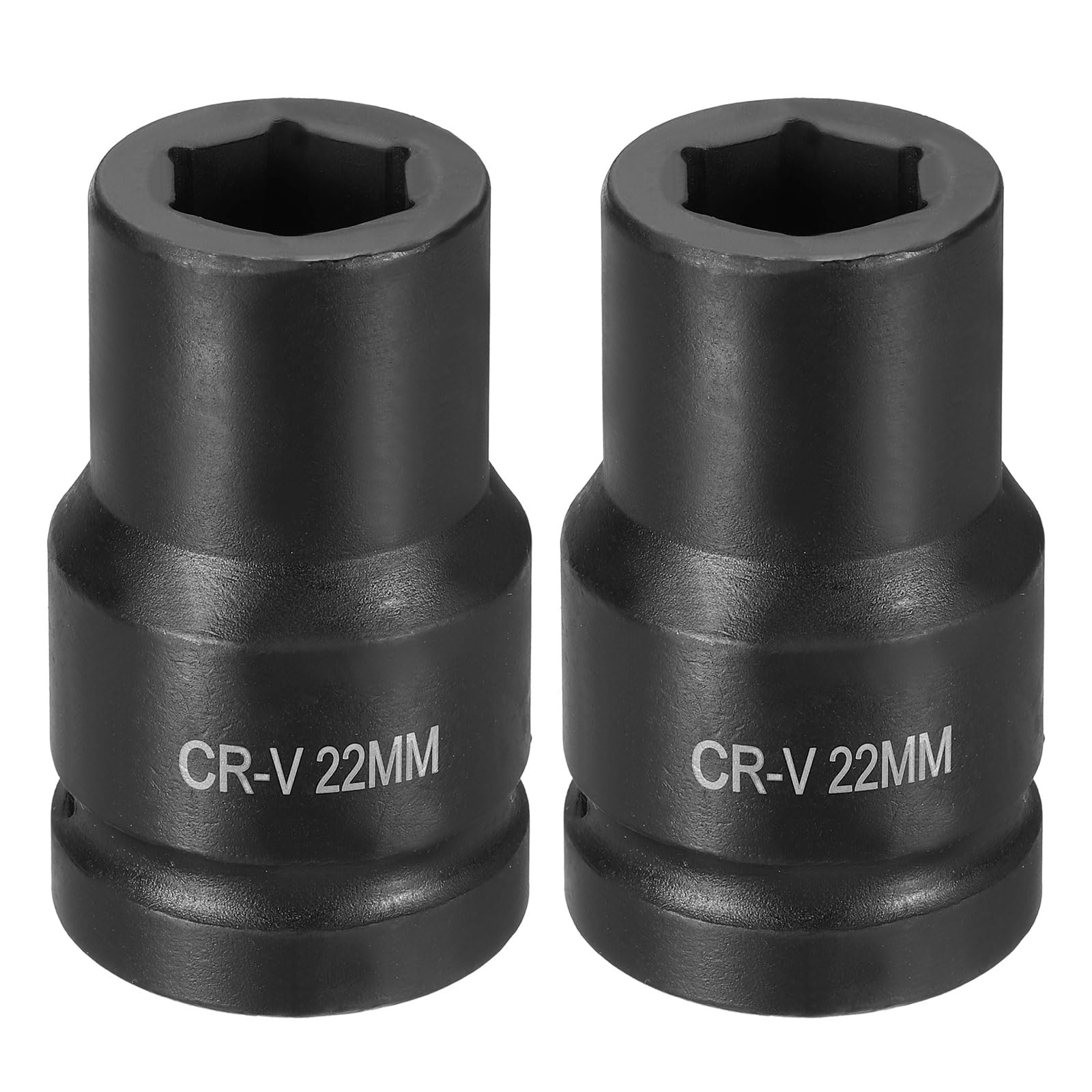 sourcing map 2pcs 6 Point Impact Socket 1" Drive 22mm Metric Socket CR-V Steel Spindle Axle Hex Sockets for Machine Shaft Nuts Bolts Repair, Black