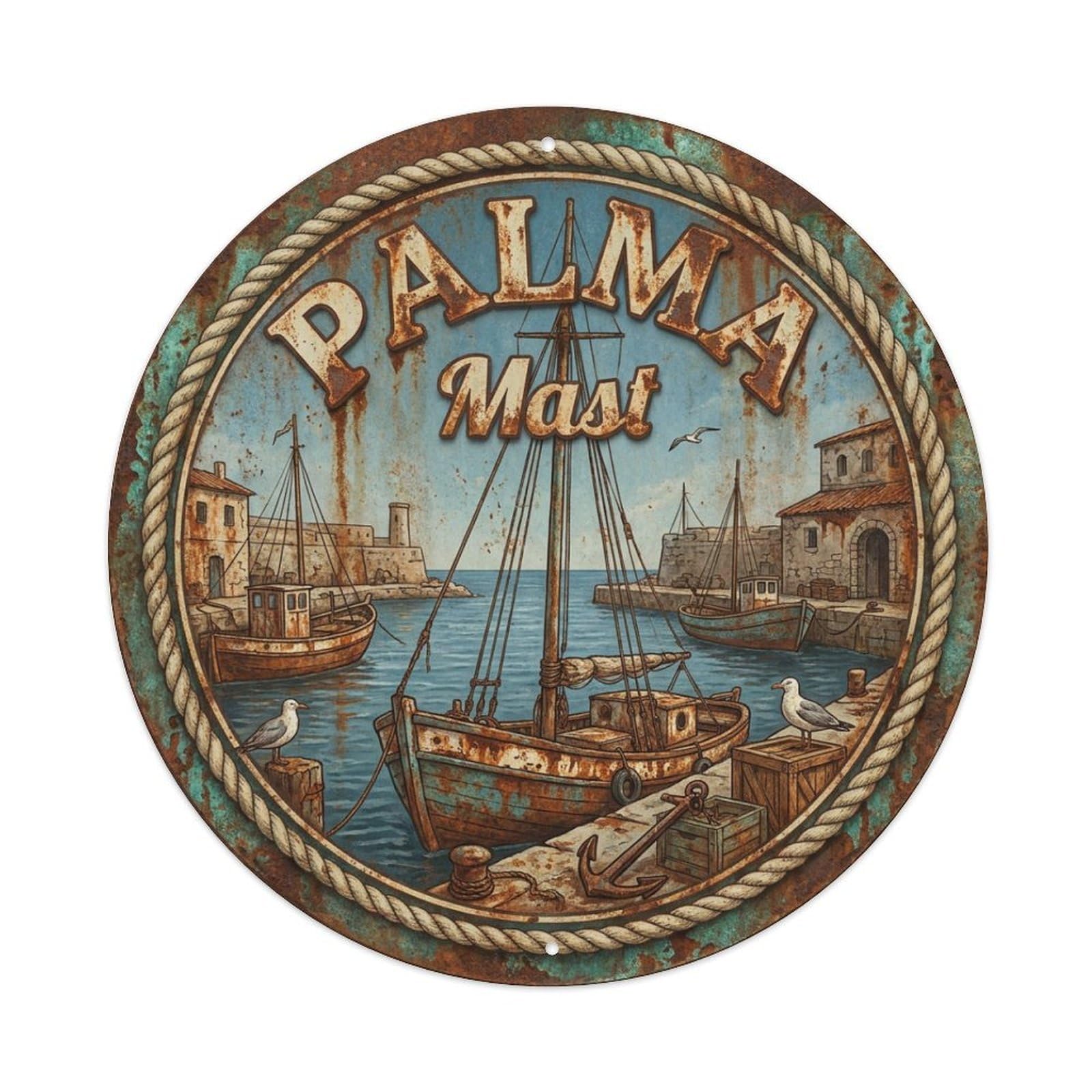 Tgrcjimh Style Metal Tin Sign Vintage Travel Palma Spain Rope