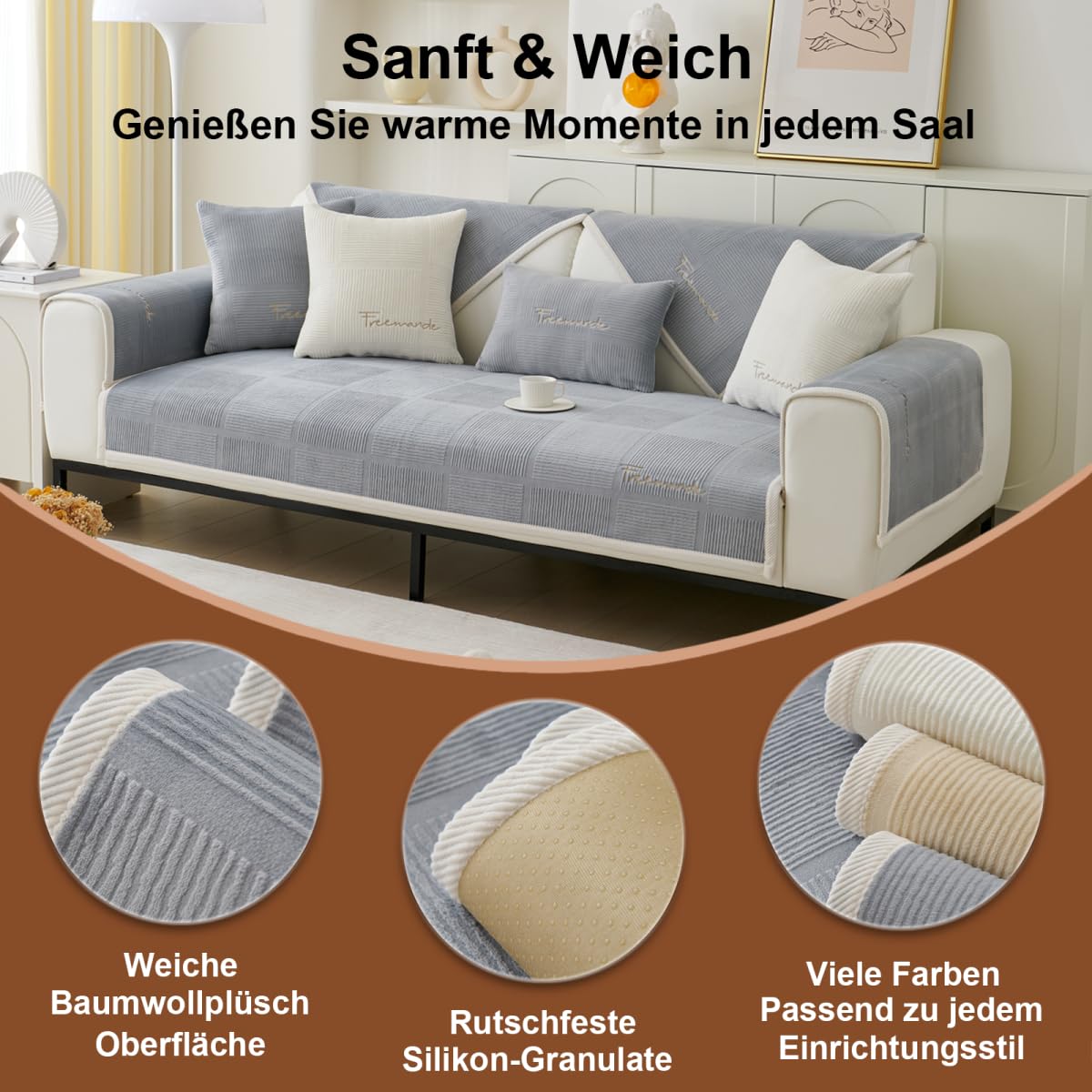 Universelle Sofa Überzug, Sofadecken für Sitzfläche, Sofaschoner rutschfest, L/U Form Sofaüberwurf, Sofa Cover, Sofabezug Ecksofa,Grau,90x160cm