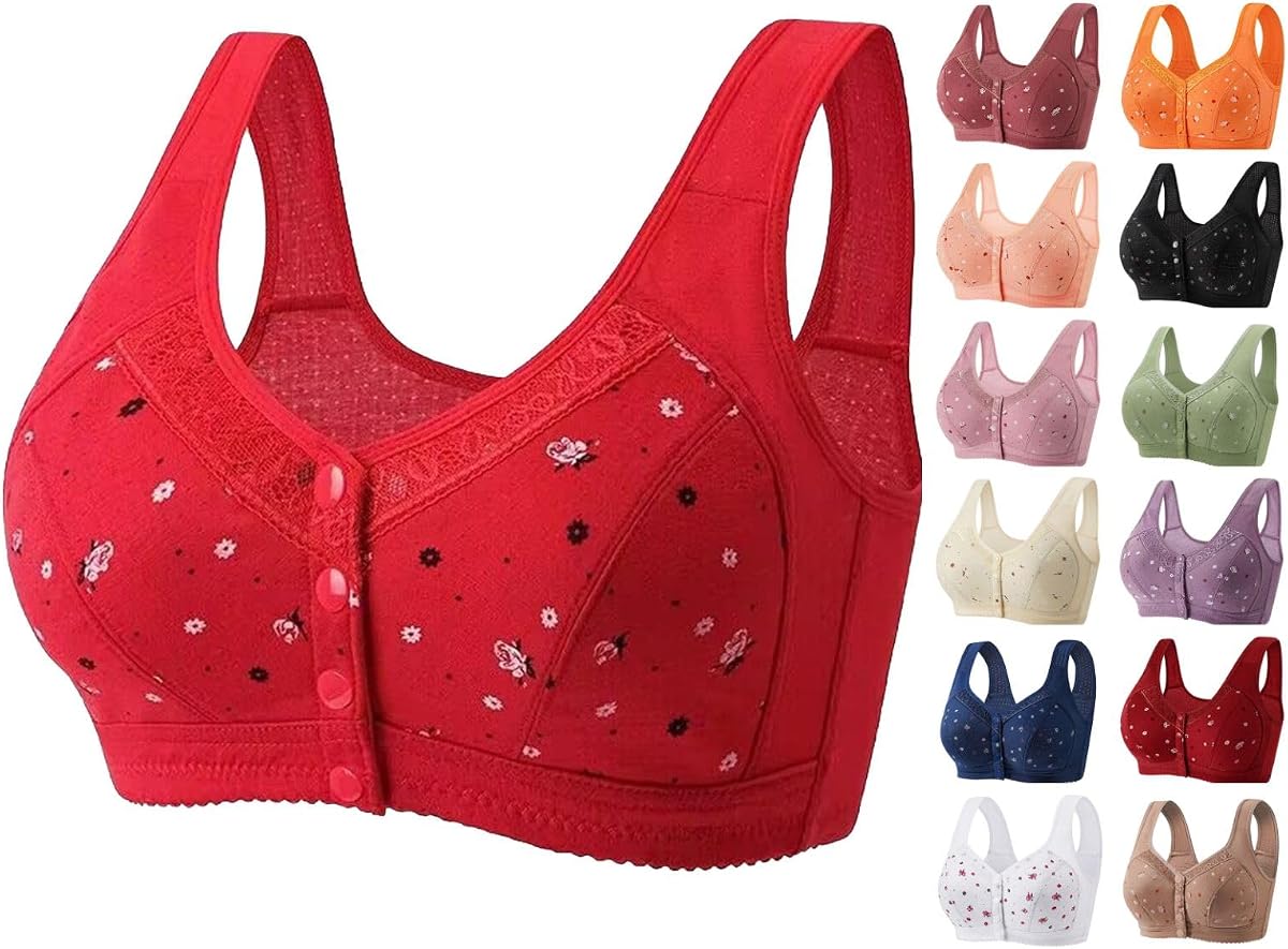 Sujetadores de cierre frontal para mujeres mayores, sujetador cómodo inalámbrico para personas mayores, Bralettes Push Up antiflacidez de cobertura completa 2026