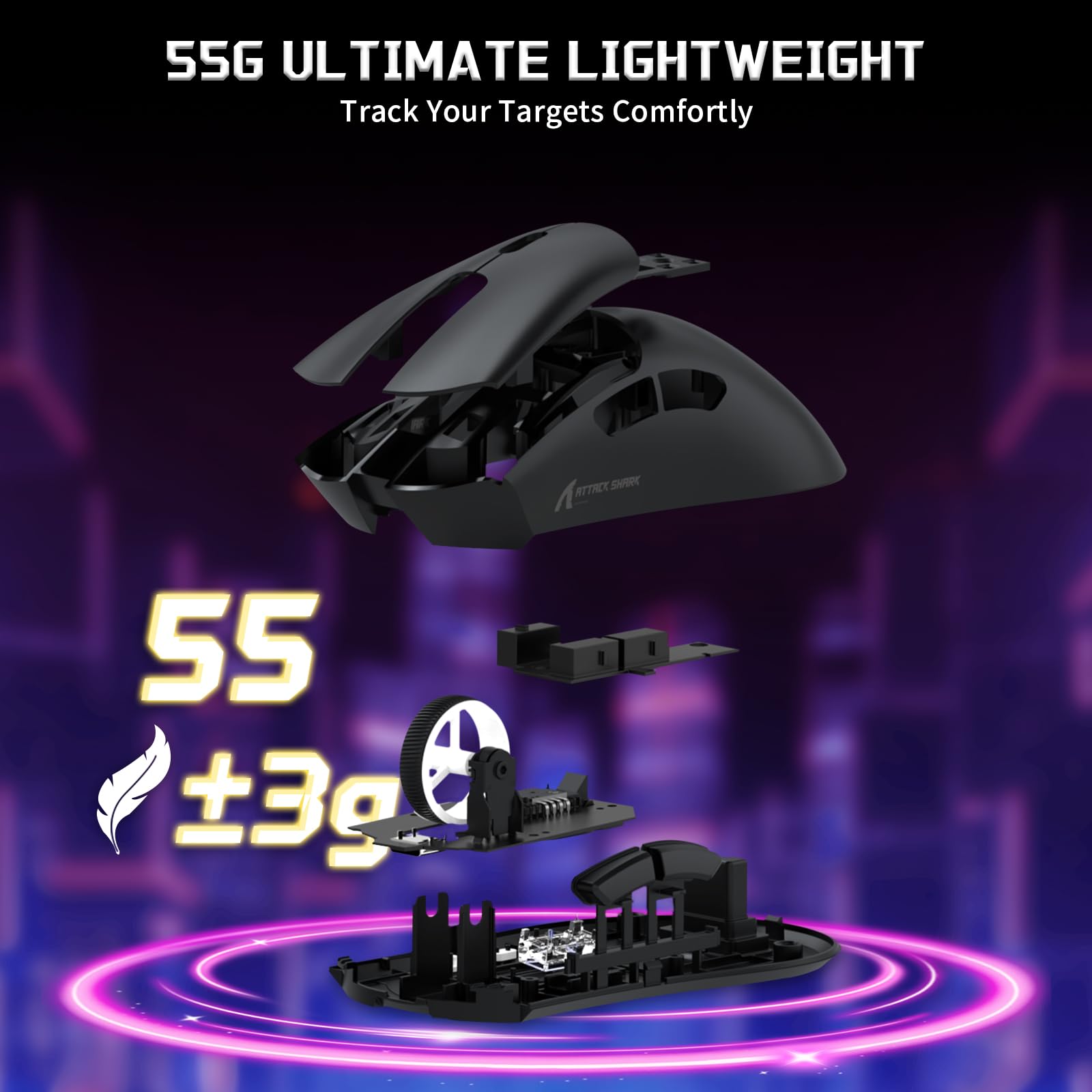MAMBASNAKE x ATTACK SHARK Przewodowa Klawiatura i Mysz Do Gier, 59g Superlight PAW3311 Wireless Mice, Klawiatura Magnetyczna Mini 65% Rapid Trigger z Kablem Spiralnym 8Khz, QWERTY do PC -StarBlack