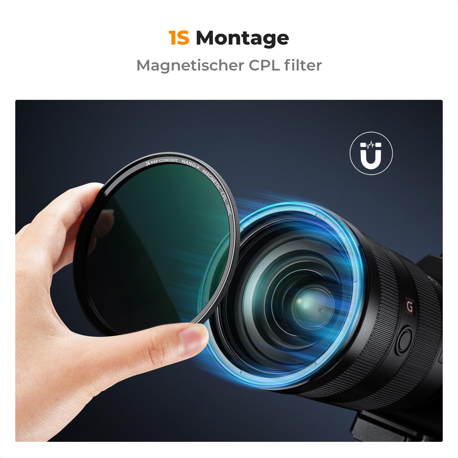 K&F Concept K-Serie 77mm Slim Zirkularer Polfilter Polarisationsfilter CPL Magnetischer Filter Cirkular Polfilter Optisches Glas & Aluminium für Foto-Kameraobjektive