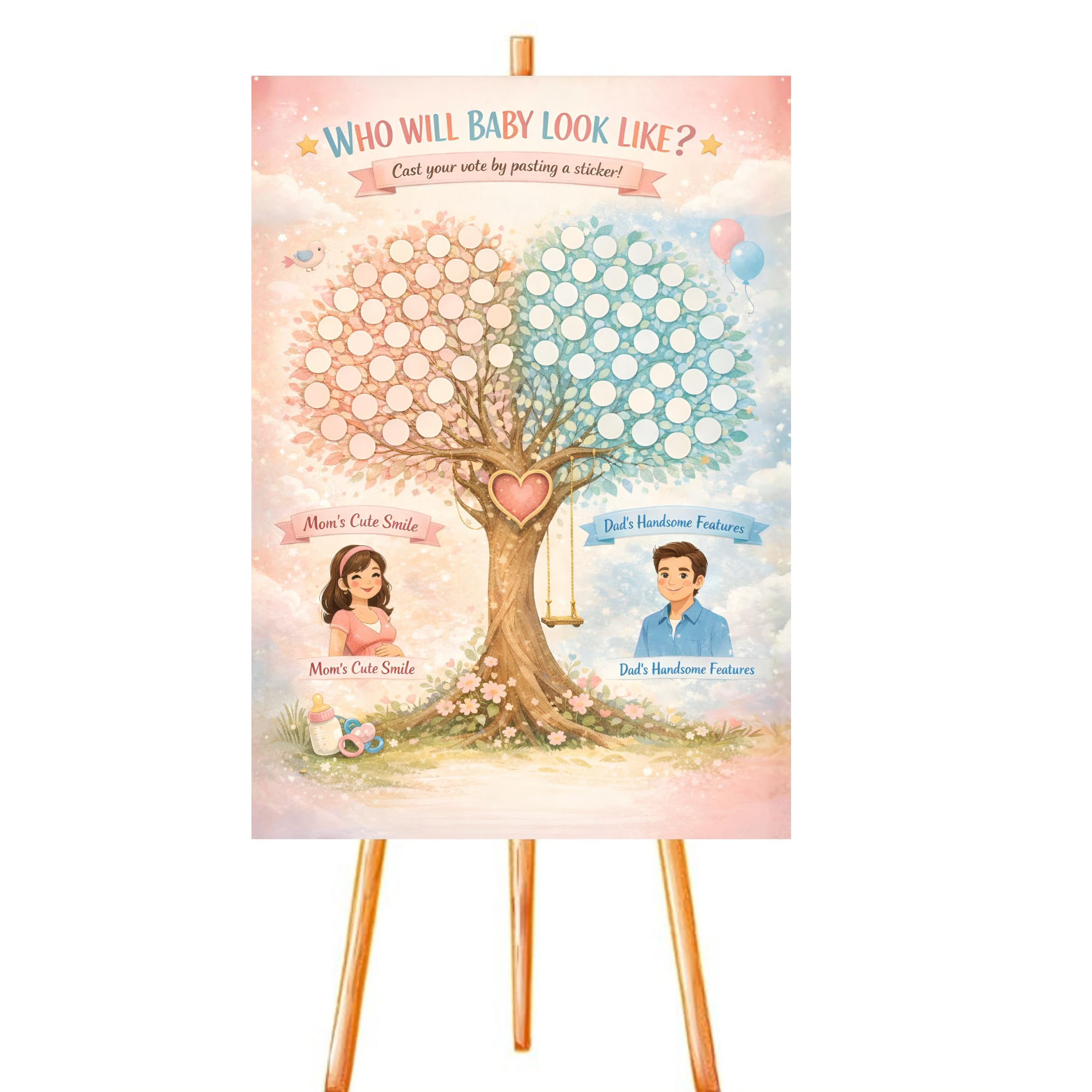 Craftmind Baby Shower Voting Chart Game – Who Will Baby Look Like Poster | A3 Size 12x18 Inch | 24 Voting Stickers Included | Fun Baby Prediction Party Game | Baby Shower Decoration - Design 1-image-34