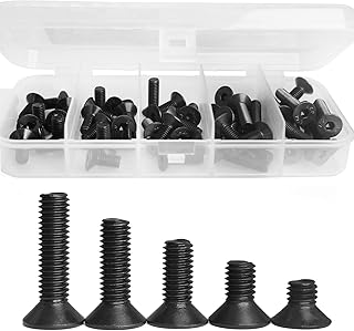 SUNXULIMI M5 x 8mm 12mm 16mm 20mm 25mm Flat Head Socket Cap Screws Countersunk Bolts, 10.9 Grade Alloy Steel, Black Oxide Finish, Fully Threaded, Metric Allen Hex Drive, Assortment Kit 50PCS