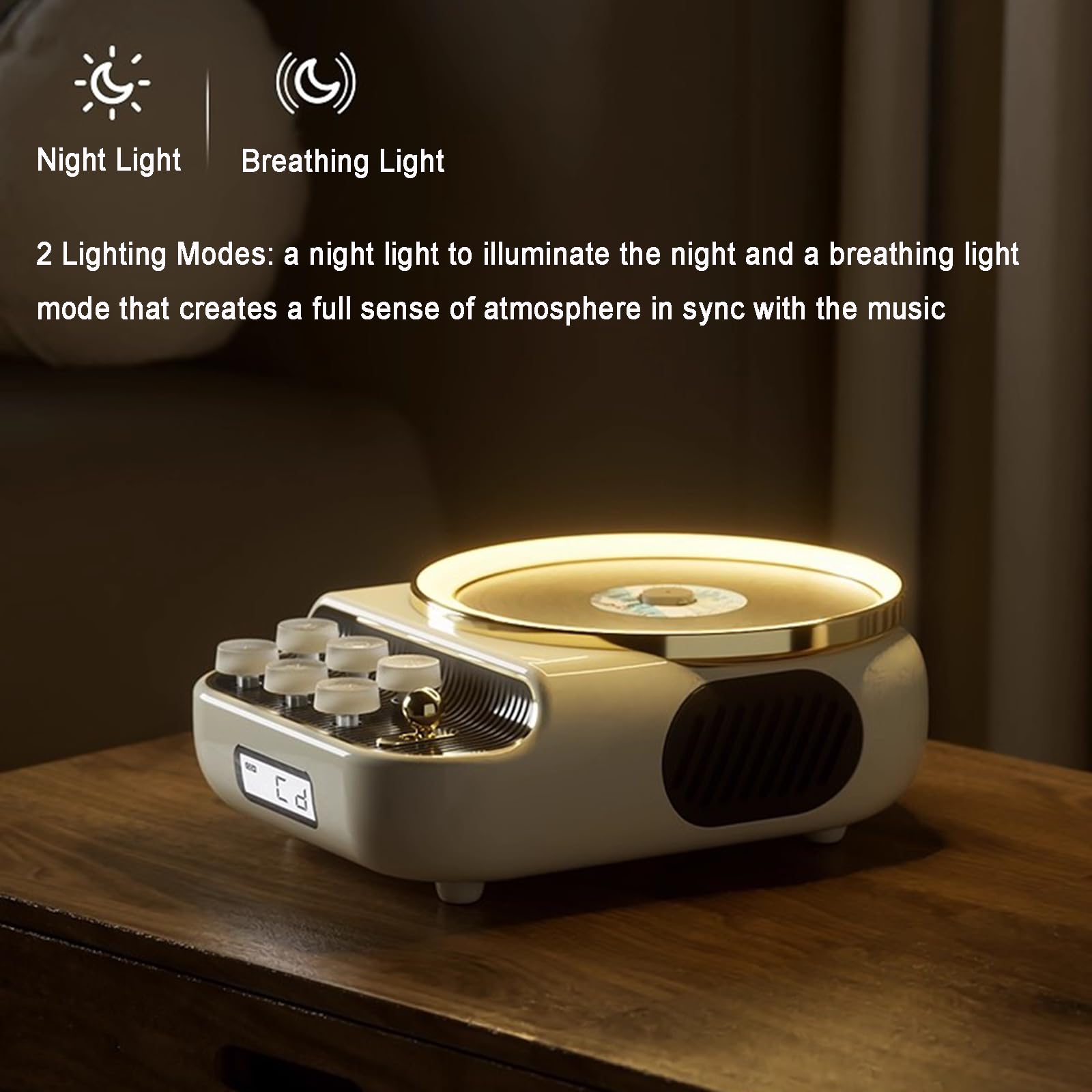 Lettore CD portatile con altoparlanti, lettore musicale Bluetooth, illuminazione ambientale a LED, display LCD, AUX da 3,5 mm, ricaricabile per uso domestico e auto
