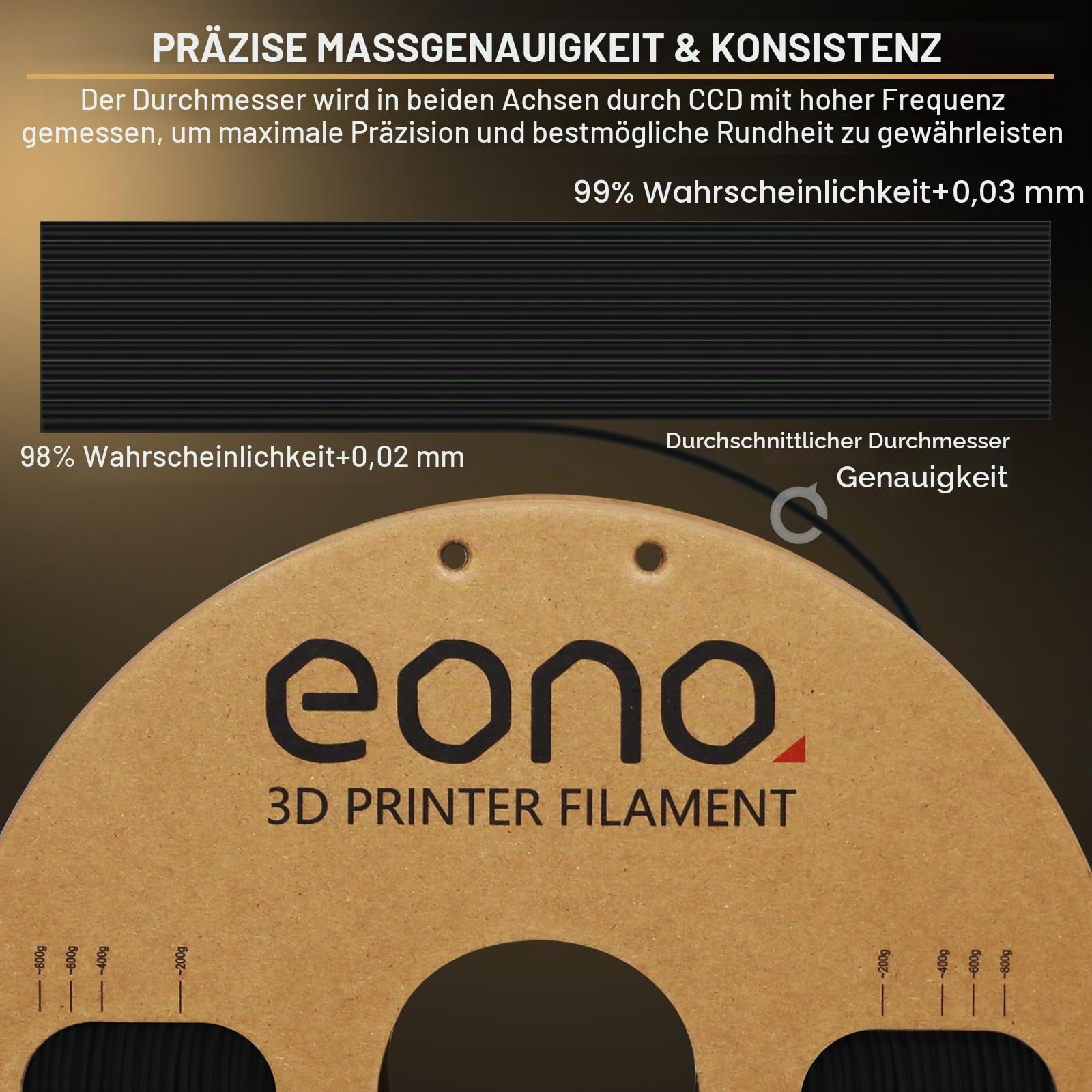 EONO Leitfähiges PLA Filament 1.75mm 1KG Elektrisch Conductive 3D Drucker Filament für ESD-Schutz, Sensoren & funktionale Prototypen – Kompatibel mit FDM Druckern, Schwarz