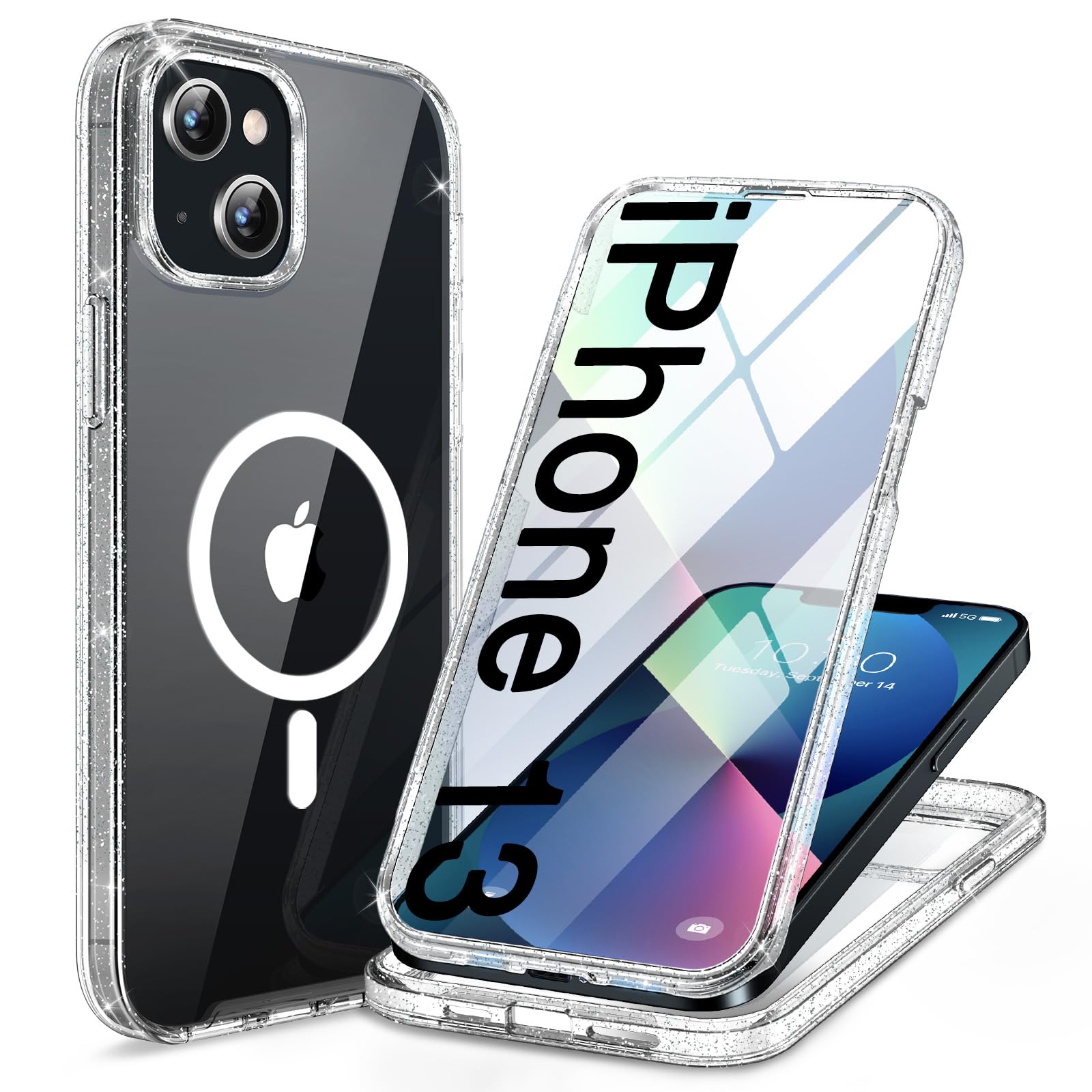 Miracase for iPhone 13 Case 6.1",Built-in Screen Protector,Clear Glitter