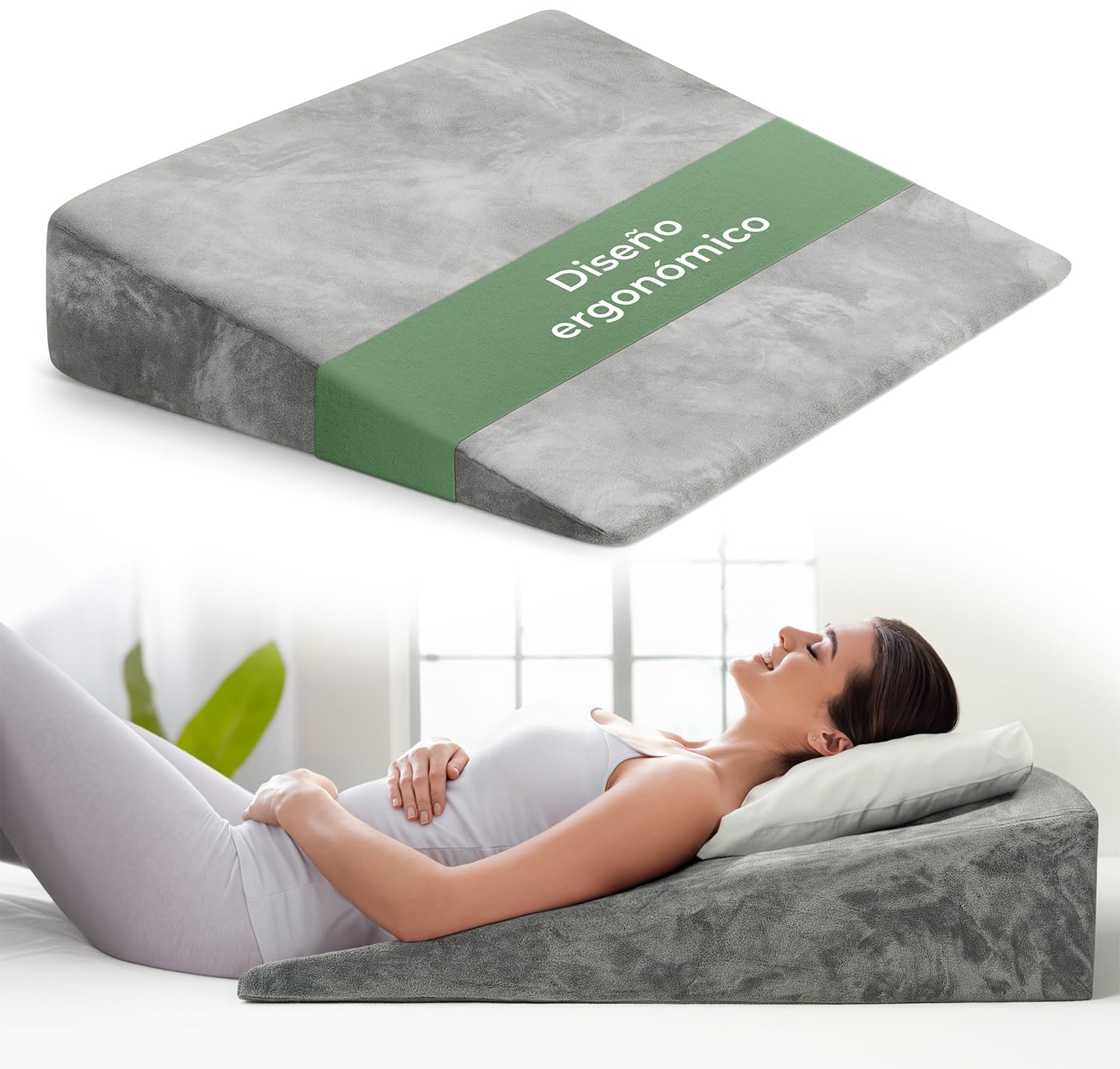 Well B4 Cojín cuña ergonómico para Cama y sofá, Almohada cuña [con 2 Zonas de reclinación], cojin Espalda, cómoda Almohada antirreflujo y cojín de Lectura para elevación del sueño o como Respaldo