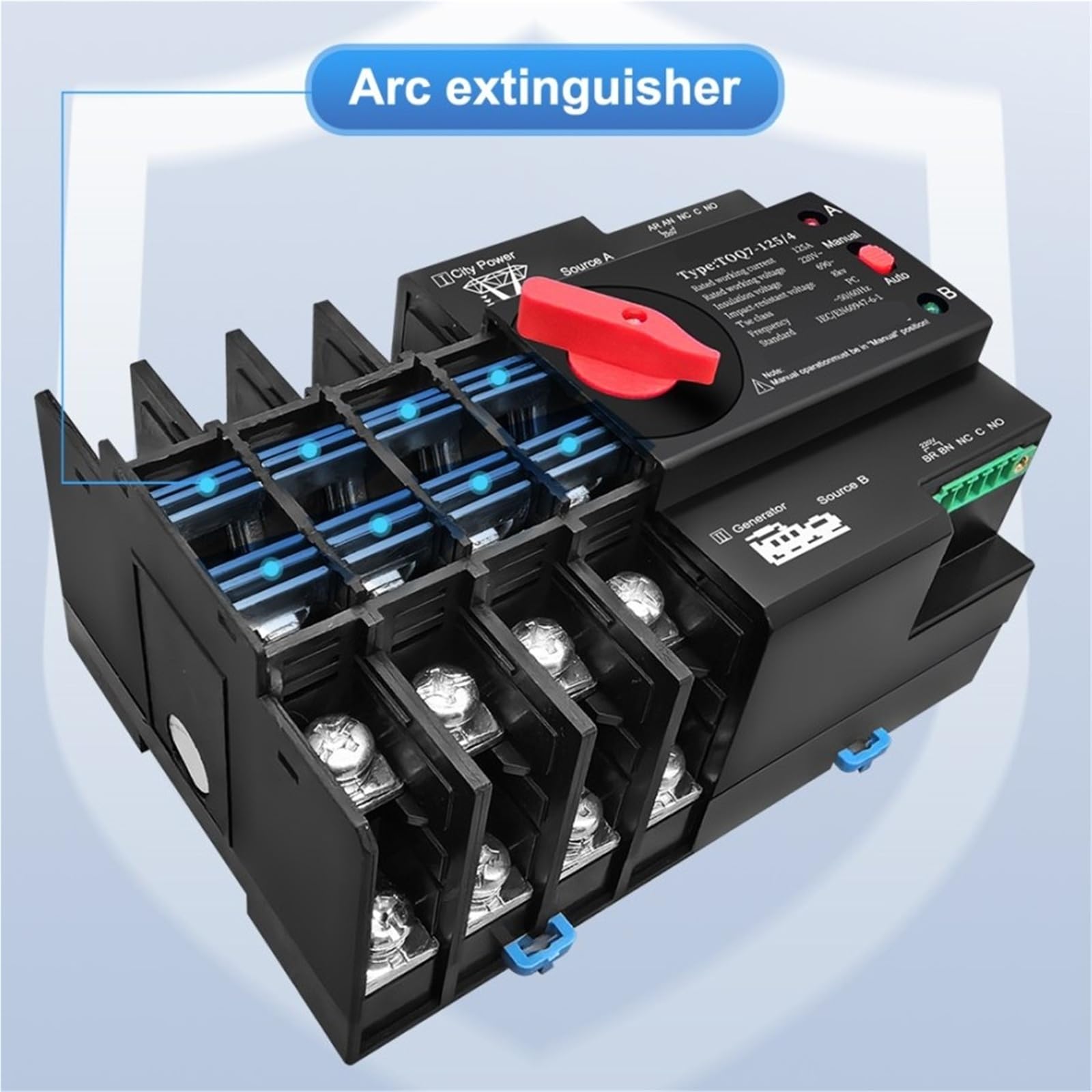 Interruptor selector eléctrico de transferencia automática trifásico ATS 4P 63A 100A 125A 220V 230V doble potencia ininterrumpida (1 unidad)(100A)