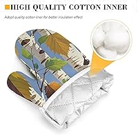 Vista 4 de Birch Leaves Oven Mitts and Pot Holders Set Kitchen Oven Glove Cooking Mitts with Hanging Loop Heat Resistant Potholder Set for Chef Baking Cooking