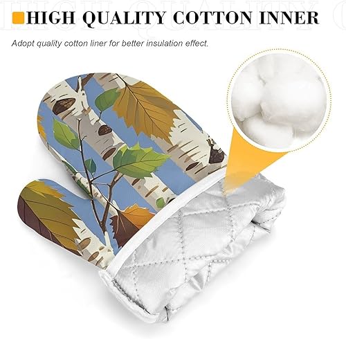 Miniatura 4 de Birch Leaves Oven Mitts and Pot Holders Set Kitchen Oven Glove Cooking Mitts with Hanging Loop Heat Resistant Potholder Set for Chef Baking Cooking
