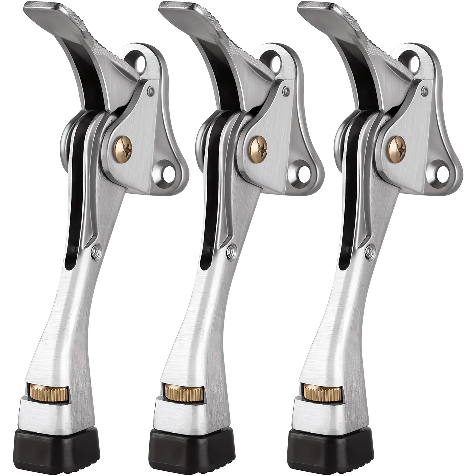 GroTheory 3 Pack Door Stoppers, 4 inch Kickdown Door Stops, Heavy Duty Door Stoppers for Bottom of Door, Adjustable Metal Door Kick Stand Floor and Release