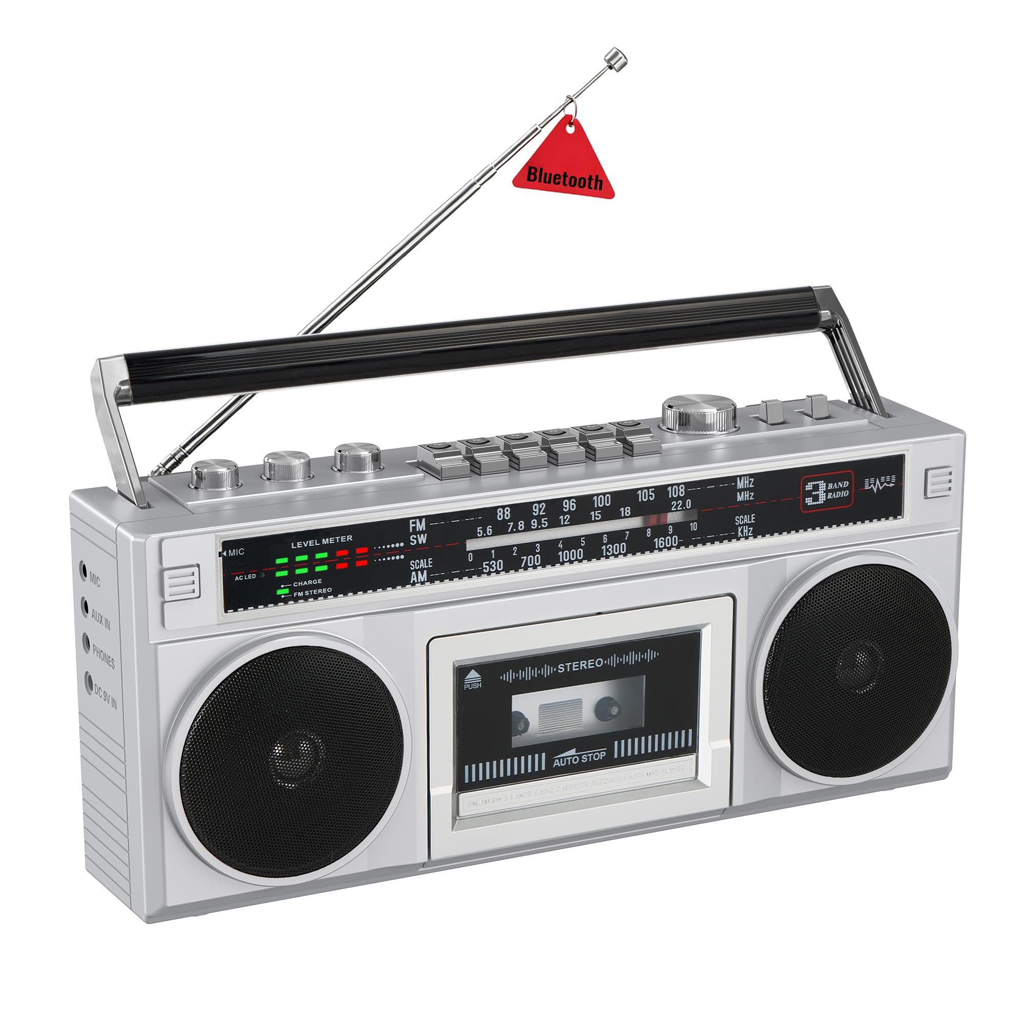 Kuephom Cassette Tape Player Boombox with Bluetooth and AM/FM/SW Radios | Retro Portable Boom Box, Stereo Speakers, Tape Recorder & USB MP3 Converter, Built-in MIC, DC/AC Powered-image-35
