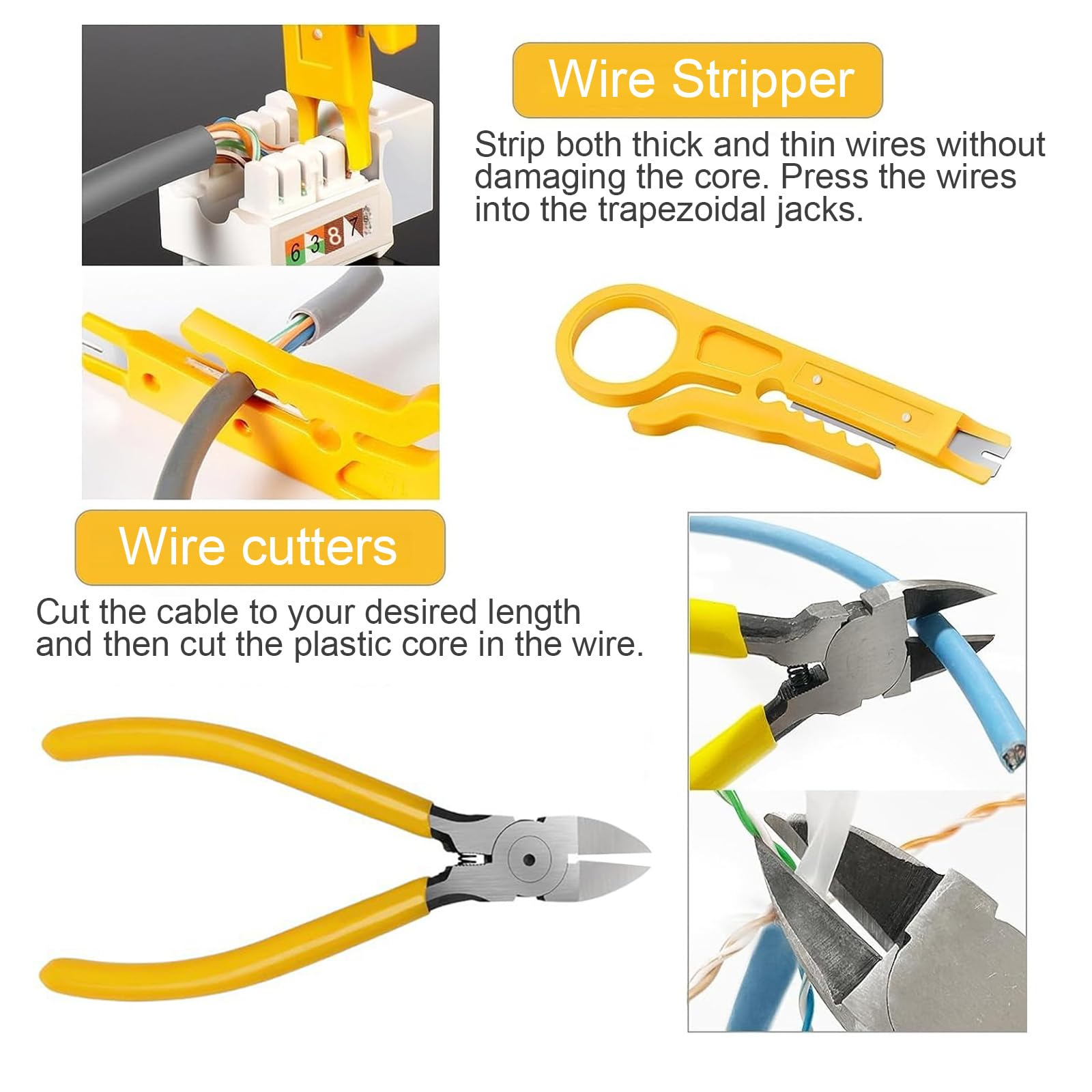 Kit d'outils réseau, pince à sertir RJ45 avec 50 fiches RJ45, testeur réseau, outil de pose LSA, pince à dénuder et kit de réparation pour câbles RJ45/RJ11/RJ12