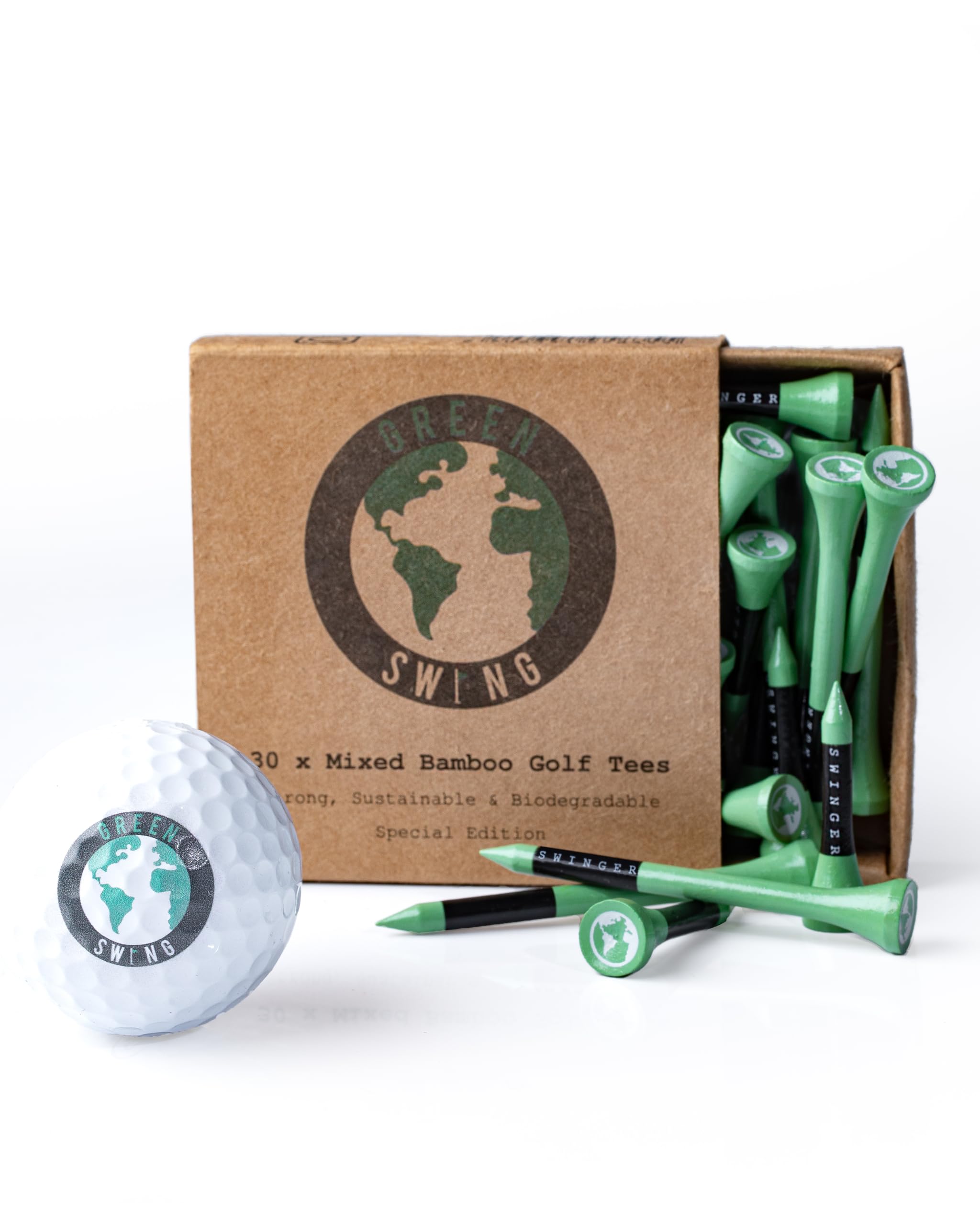 Green Swing Special Edition Mixed Box of 70mm & 38mm Bamboo Golf Tees