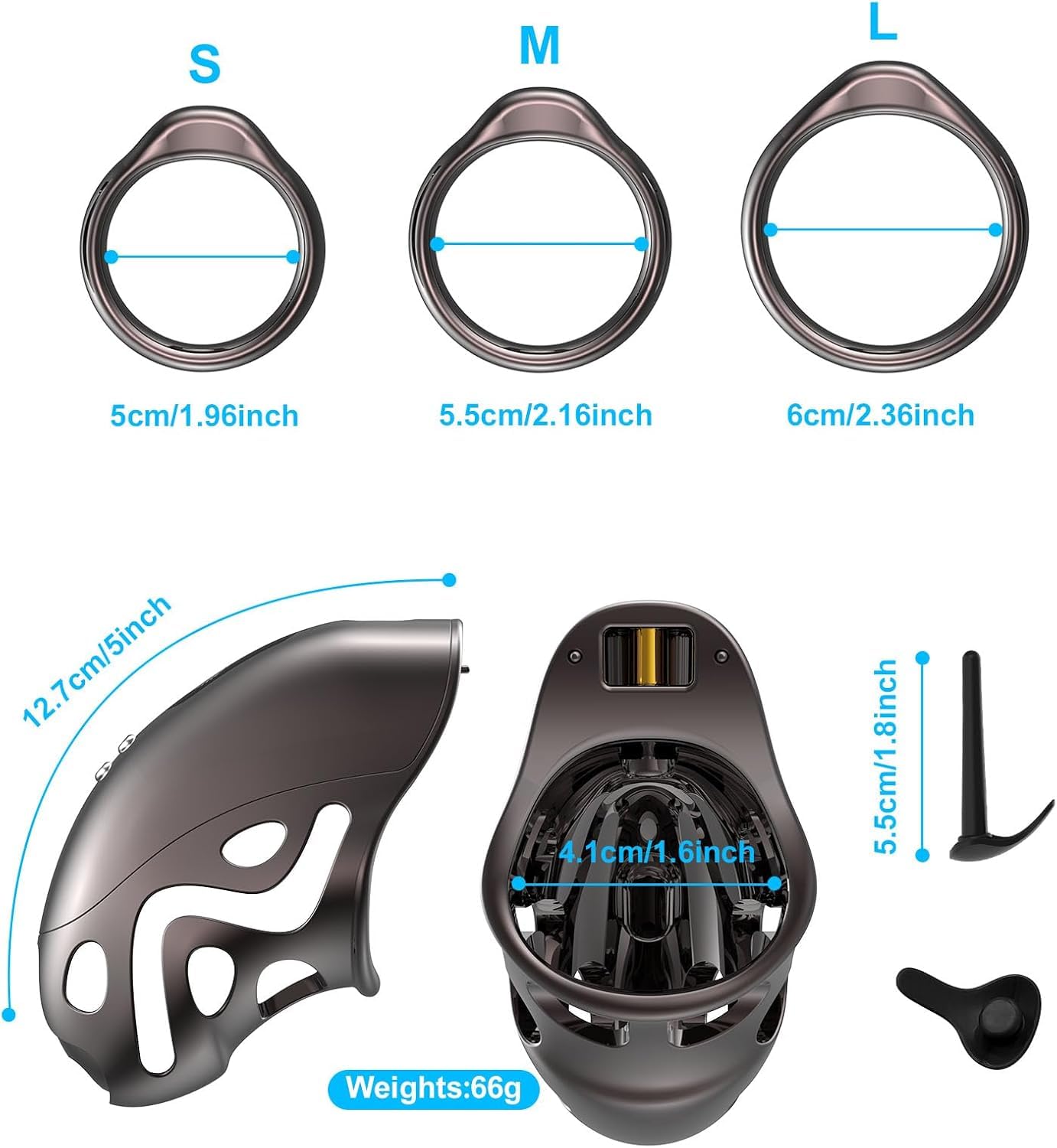 Cage de chasteté à électrochocs pour hommes,Cage à pénis avec 6 niveaux d'électrostimulation & 3 anneaux réglables, sextoy imprimé en 3D pour la stimulation du pénis et l'entraînement intime