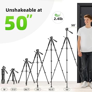 Huepar Tripod 50-inch Extendable Height Tripod Use with Laser Level, Point Lasers, Lazer Distance Measures, 1/4 and 5/8 Thread Mount for for Varieties Tools, Outdoor and Indoor T13A