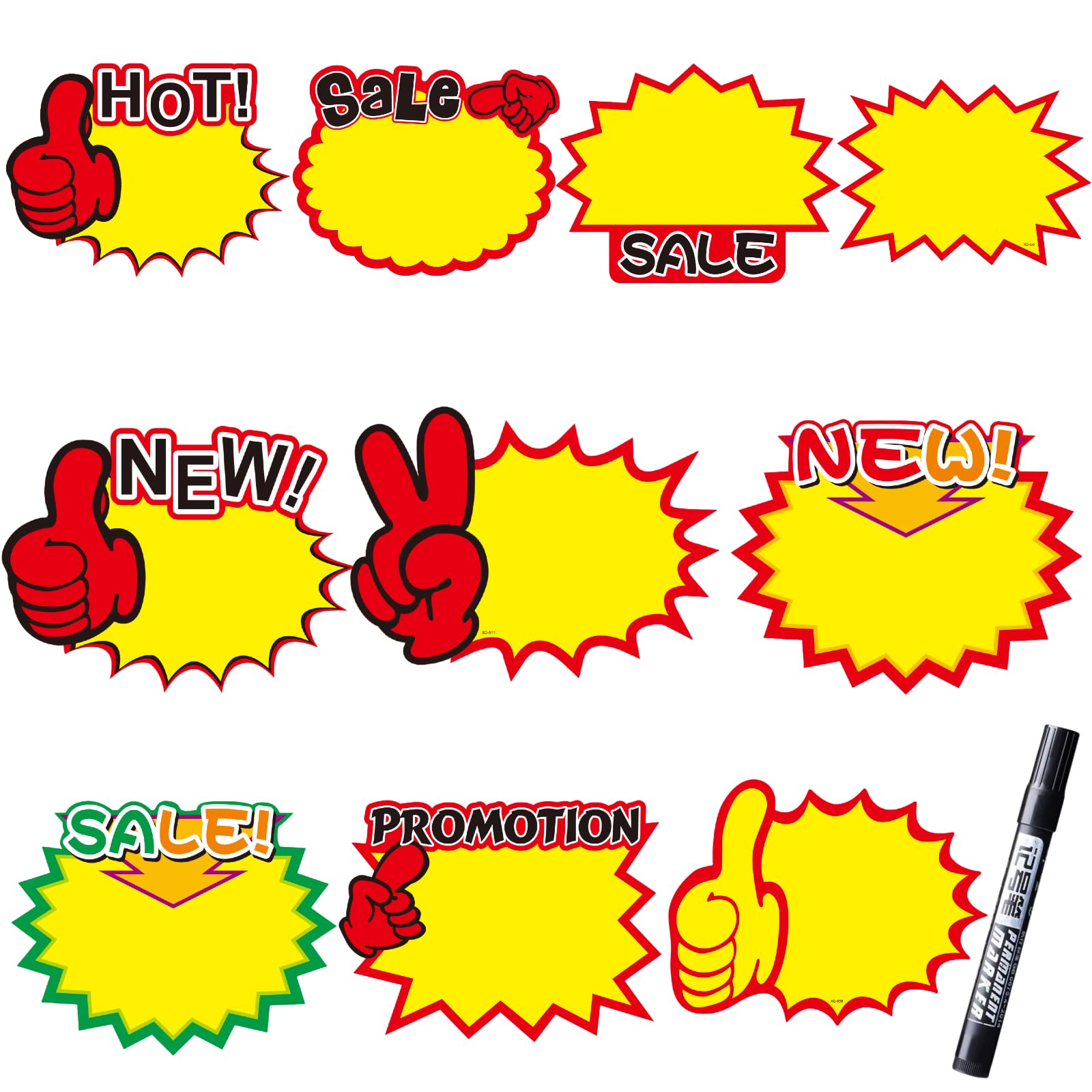 200 PCS Burst Signs Price Tags, 10 Assorted Styles Star Shape Blank Sale Tags Bulk, Burst Sale Paper Signs Cards for Retail Store Poster Board