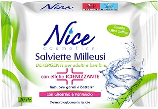 Nice Toallitas desinfectantes Milleusi – Eliminan gérmenes y bacterias – Frescas e hidratantes en la piel con glicerina y pantenol – Formato: Paquete de 20 toallitas