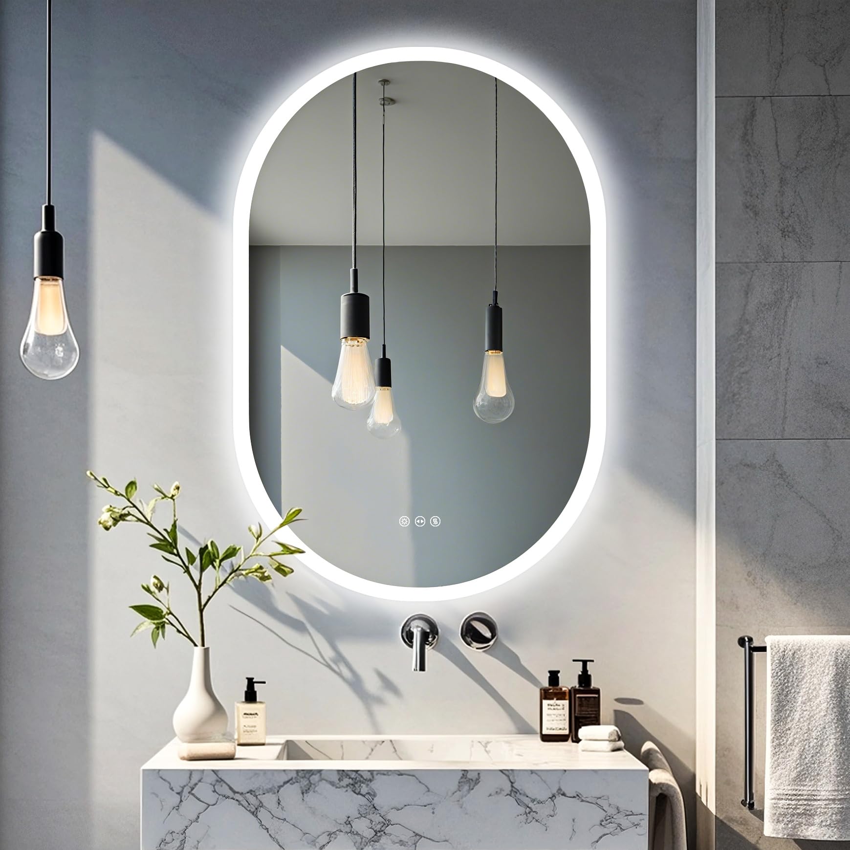 LUVODI Oval LED Bathroom Mirror: 600x900mm Wall Mirror with Light Anti-fog 3 Colors Dimmable Lighting Smart Switch Memory Function Backlit Illuminated, Vertical or Horizontal, IP56 — image 1
