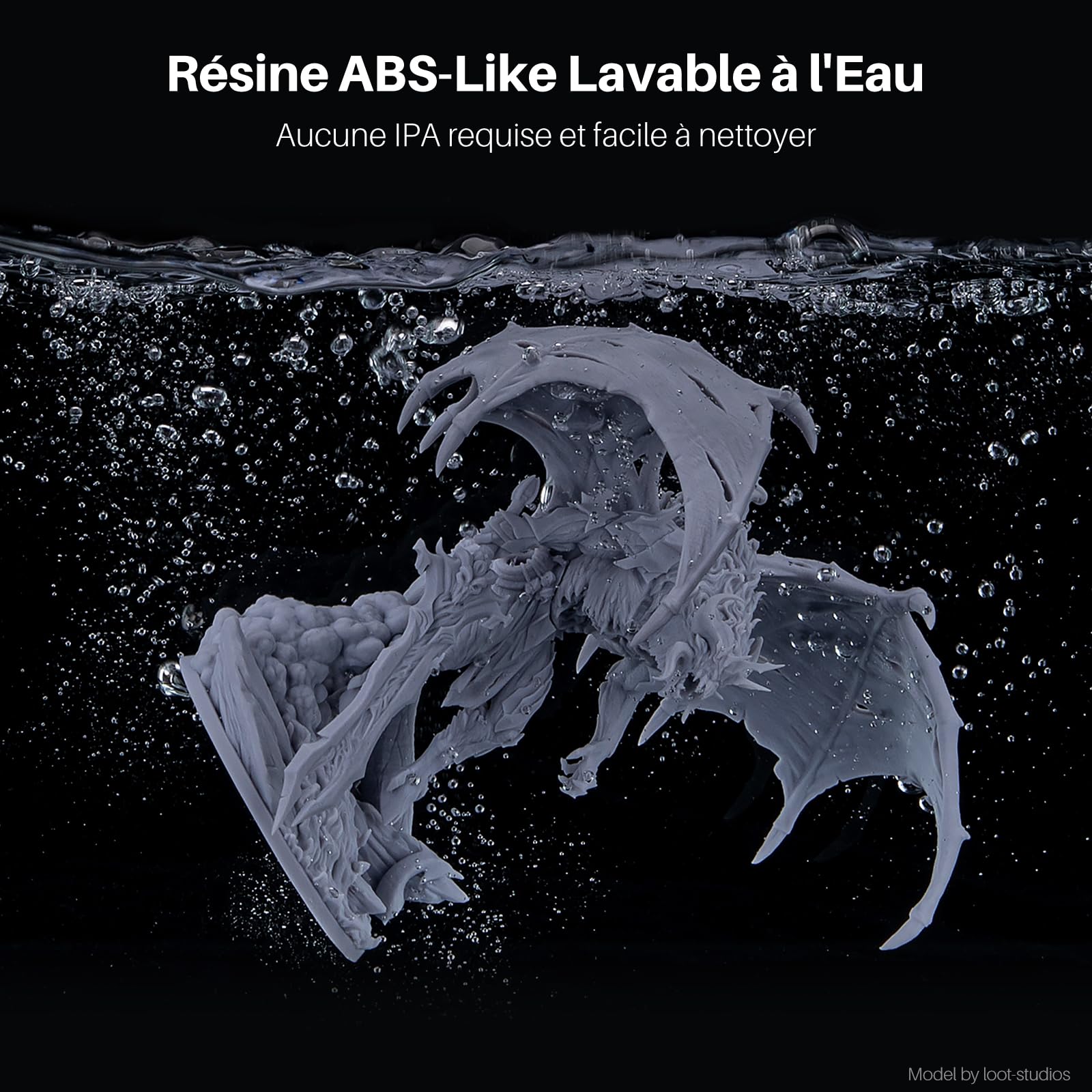 ELEGOO Résine ABS-Like Lavable à l'eau pour Imprimante 3D LCD UV 405nm Résine Photopolymère, Haute Résistance, Faible Viscosité, Haute Précision, Noir 1000G