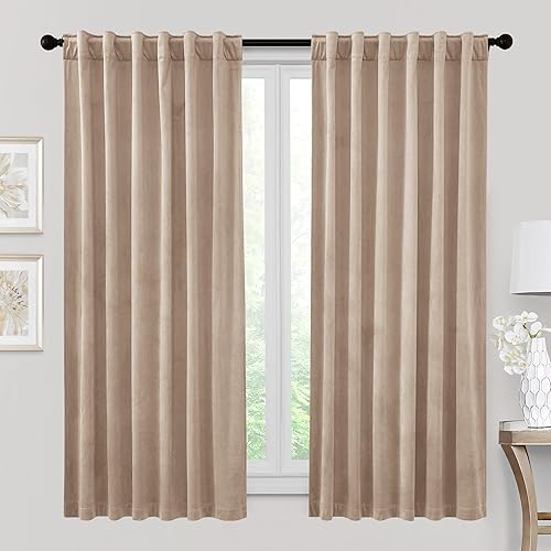 Miniatura 329 de RYB HOME - Cortinas de terciopelo beige, cortinas decorativas resistentes con pestaña trasera, cubierta de privacidad para oscurecer habitación