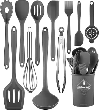 Kitchen Utensils Set-12 Pieces Silicone Cooking Utensils Set Dishwasher Safe 392F Heat Resistant Spatula Set, Nonstick Cookware