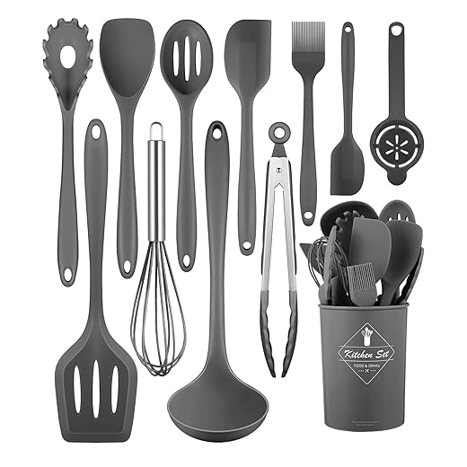 Kitchen Utensils Set-12 Pieces Silicone Cooking Utensils Set (Dishwasher Safe) 392°F Heat Resistant Spatula Set, Nonstick Cookware