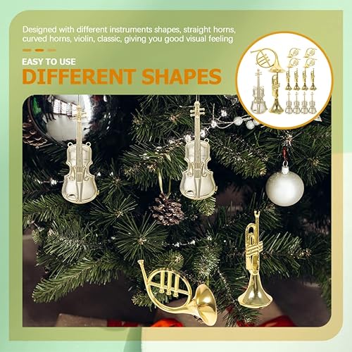 Miniatura 6 de Kisangel 15 piezas de instrumento musical en miniatura para casa de muñecas, violín, trompeta, modelo de guitarra, árbol de Navidad, adorno musical