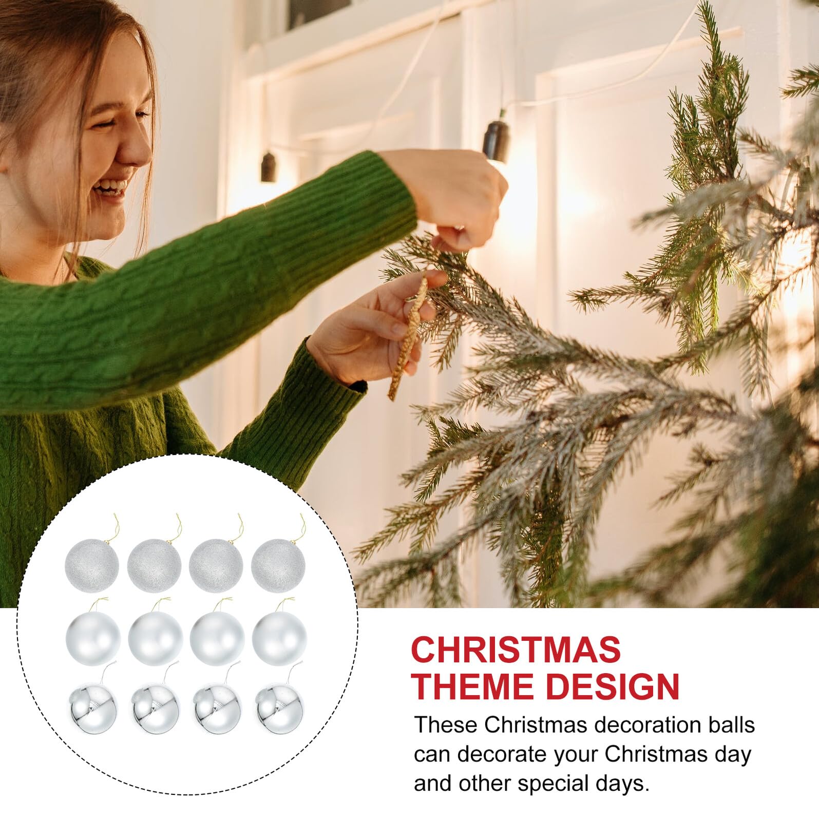 TOYANDONA 24 Stück Weihnachtskugeln 8cm Silber Glänzend Kunststoff Dekorative Christbaumkugeln Hängende Baum Anhänger für Weihnachtsdeko Wohnzimmer Party