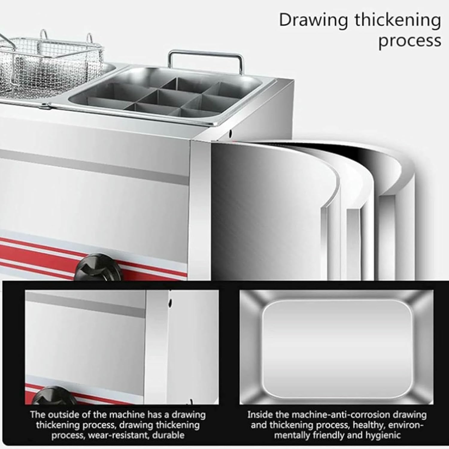 Professional Gas Fryer, Commercial Stainless Steel Deep Fryer with Fryer Baskets and Lids, for Commercial Restaurant Home Kitchen~/