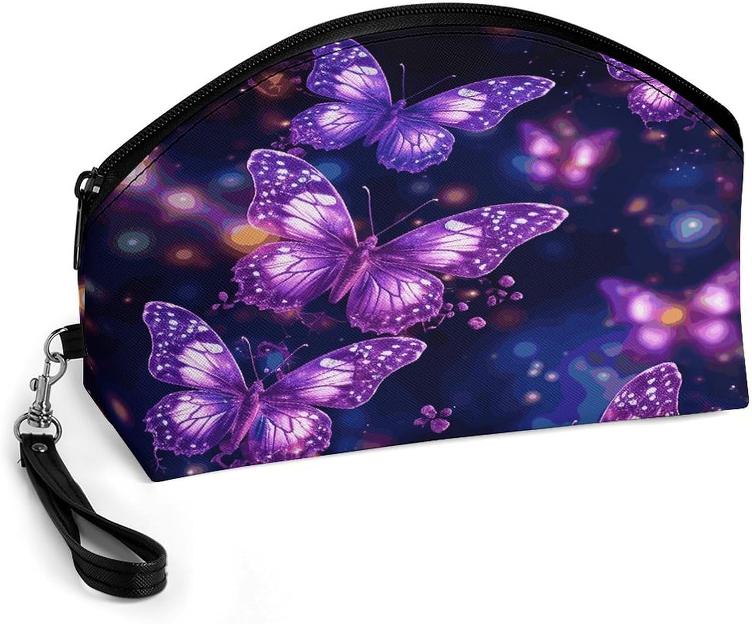 Purple Cute Butterfly Print Makeup Bag Large Capacity Cosmetic Bag for Women Portable Toiletry Bags for Skincare Water-resistant Cosmetic Case PU Leather Travel Cosmetic Organizer
