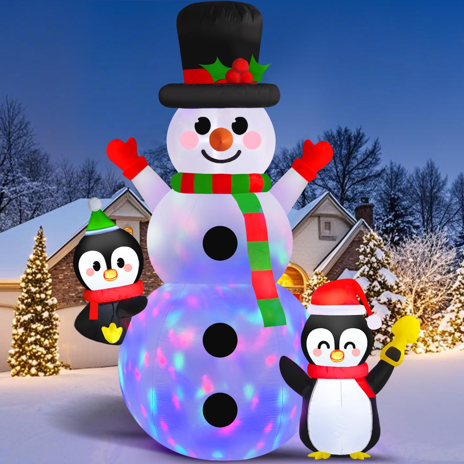 Danxilu 6 FT Christmas Inflatable Outdoor Decoration, Snowman with Penguins Built-in Rotating Colorful LED Lights, Christmas Inflatables Blow Ups Yard Decor for Garden Lawn Xmas Holiday Party