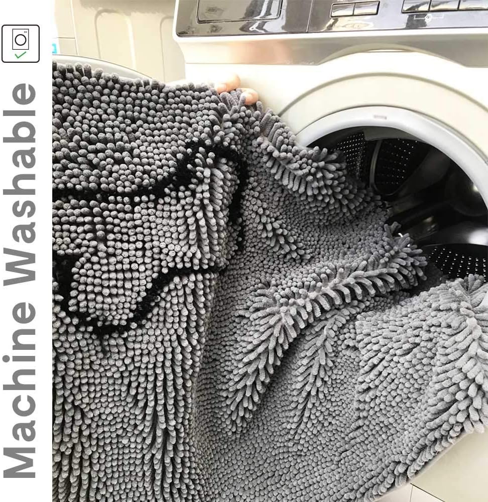 review NJSBYL Pet Rugs Mats for Dog Cat Bathroom Door Rugs Shaggy Chenille Pet Area Rugs Petbed Ultra Soft Water Absorbent Machine Washable Dry (20 X 31 Inches, Grey)