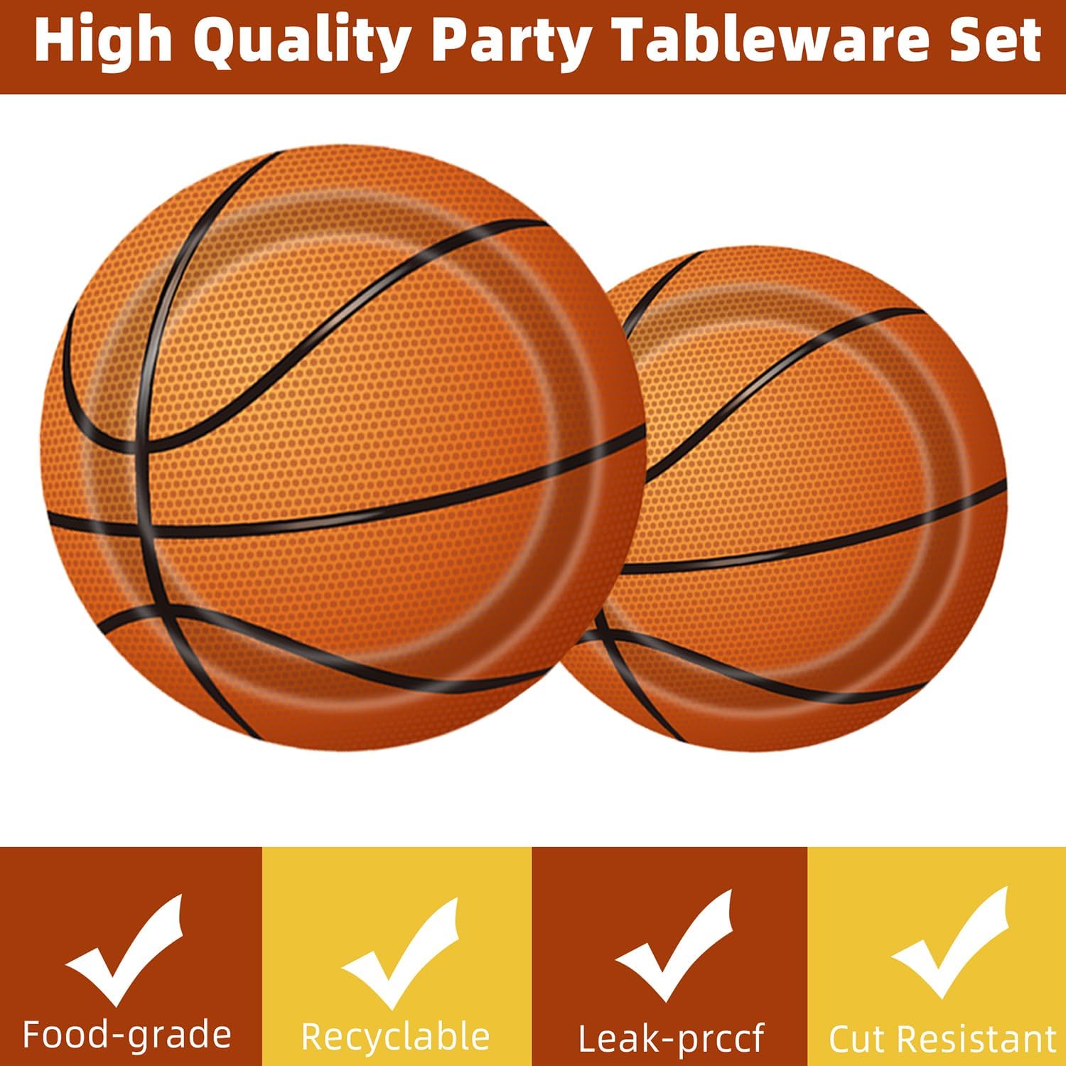 48Pcs Basketball Plates and Napkins Party Supplies, Basketball Birthday Party Decorations Disposable Paper Plates and Napkins for Sports Theme Birthday Party Decor