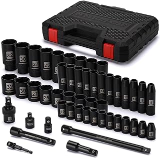 MIXPOWER 49 Pieces 1/2-Inch Drive Impact Socket Set, Deep/Shallow, (8mm-32mm), CR-V, Metric, Includes Extension Bars, Adapters, Impact universal joint