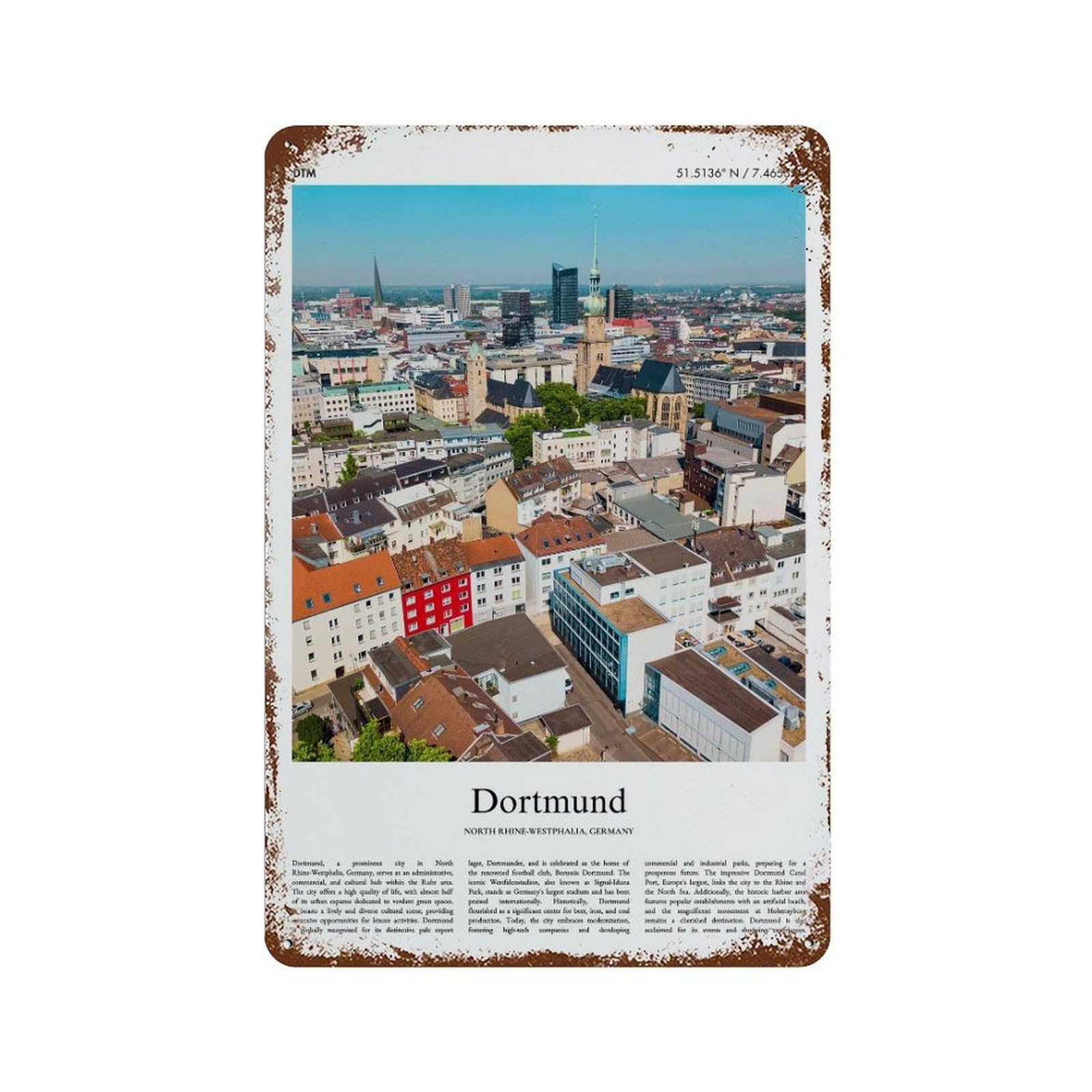 xiaoxiaoshen Dortmund North Rhine-westphalia, Germany City Scenery Wall Decor Art Metal Tin Poster Modern Home Decor Art Home Bar Shop Decorations Vintage Sign 30x20cm