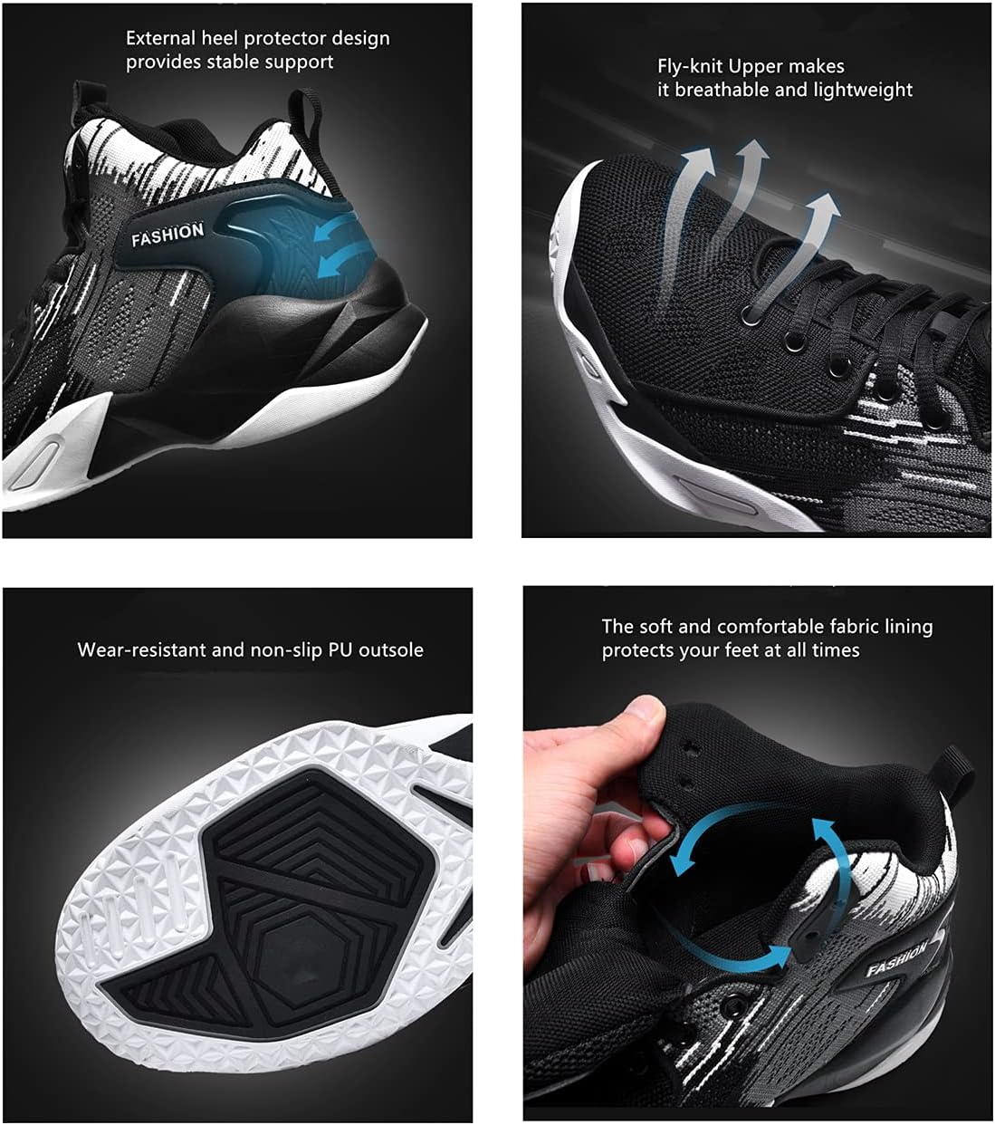 Floette Mens Fashion High Top Basketball Shoes Breathable Casual Walk Athletic Basketball Sneakers - Image 4