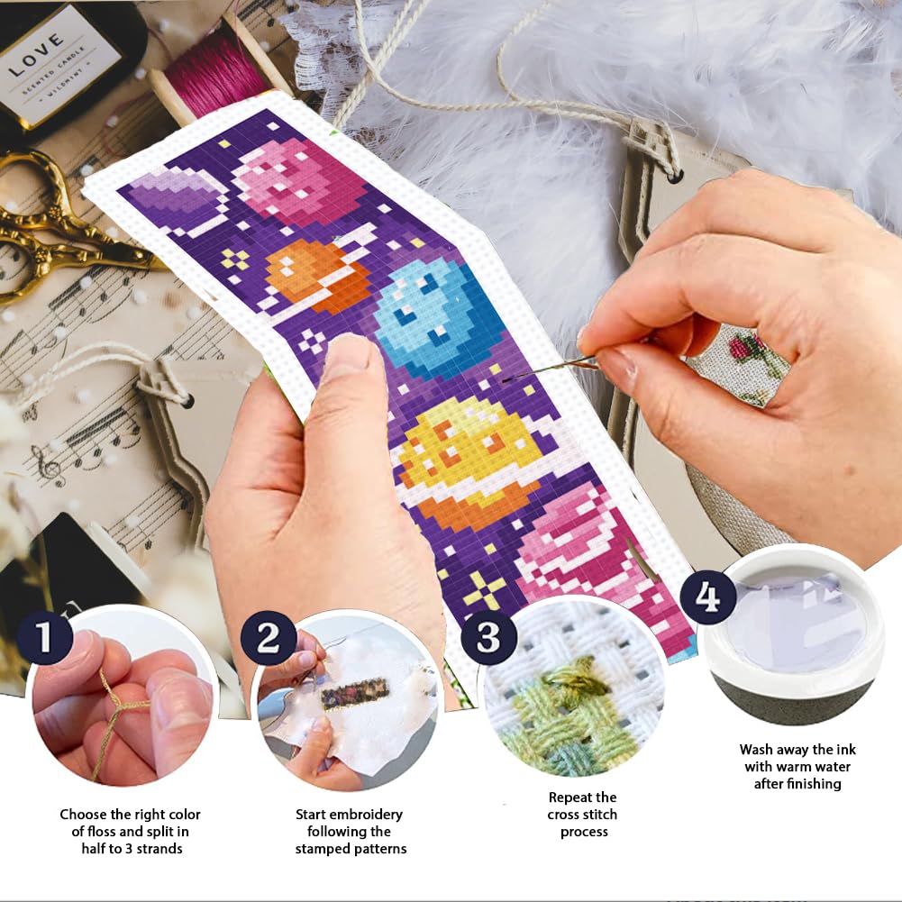 INFUNLY 6pcs Purple DIY Cross Stitch Bookmark Kits 2.4''x7.9'' Owls Stamped Embroidery Bookmark Kit with Instruction Hot Air Balloon Embroidery Set including Pre-Printed Pattern for Book Lovers - Image 4