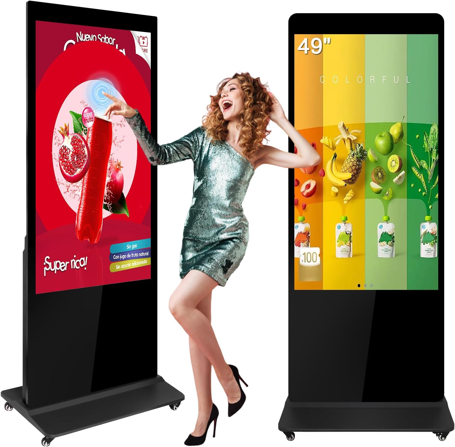 49" Digital Signage Kiosk Touch Screen Digital Kiosks Interactive Displays Floor Standing Full HD IPS LCD Screen Commercial Totem with Android 11 System Interactive Advertising Media Player