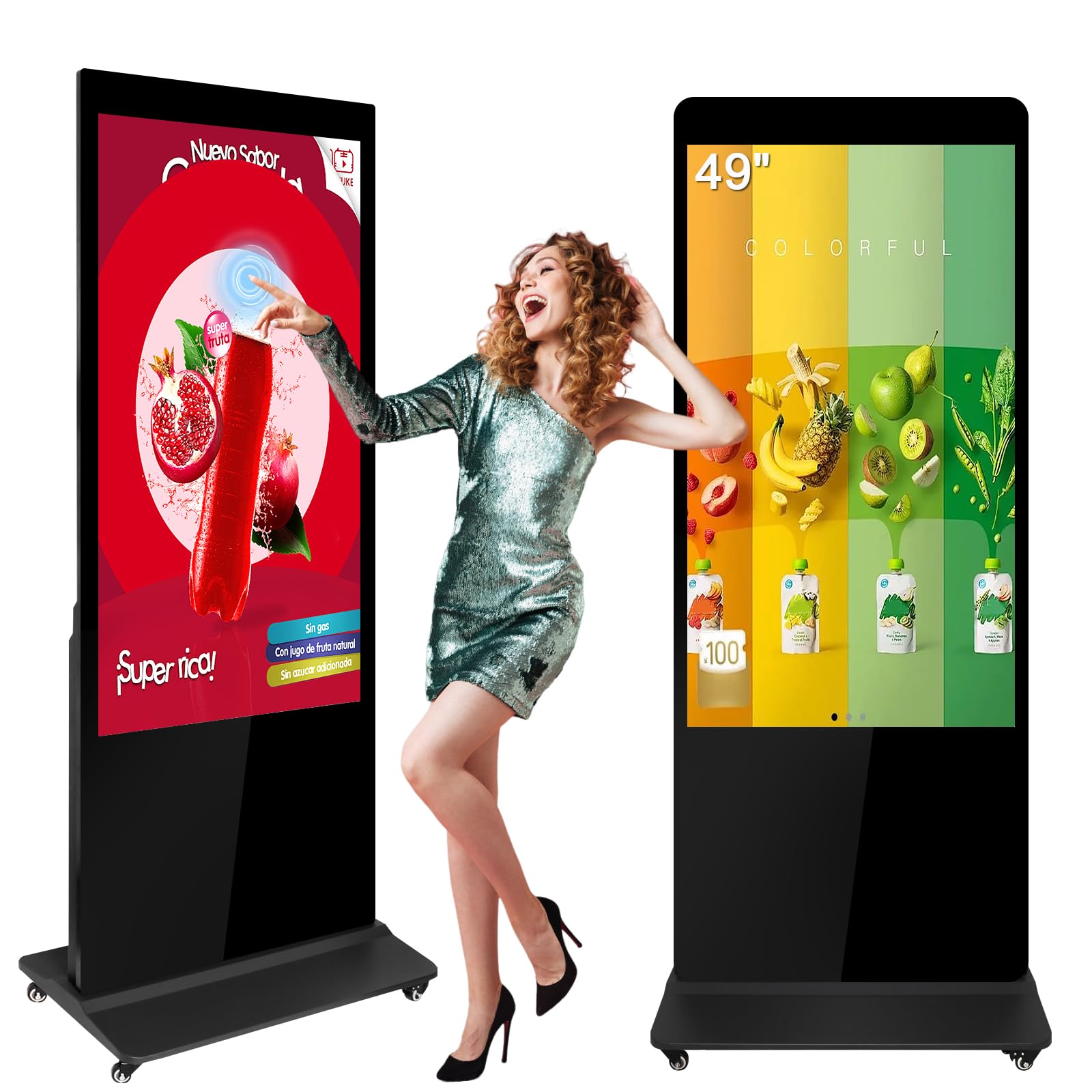 49" Digital Signage Kiosk Touch Screen Digital Kiosks Interactive Displays Floor Standing Full HD IPS LCD Screen Commercial Totem with Android 11 System Interactive Advertising Media Player