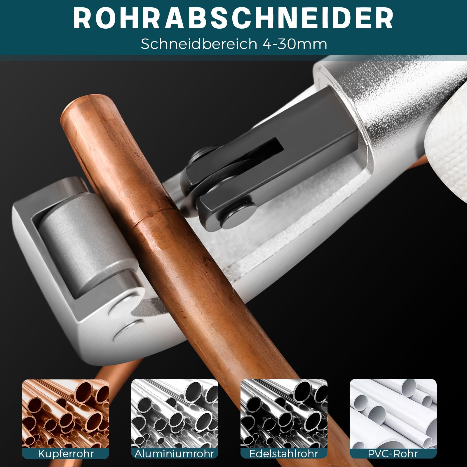 Profi Presszange Kupferrohr V-Kontur und TH-Kontur mit Rohrabschneider und Entgrater, Handpresszange Kupferrohr Presszange Verbundrohr mit V12 V15 V18 V22 V28 Und TH16 TH20 TH26 TH32, Blau