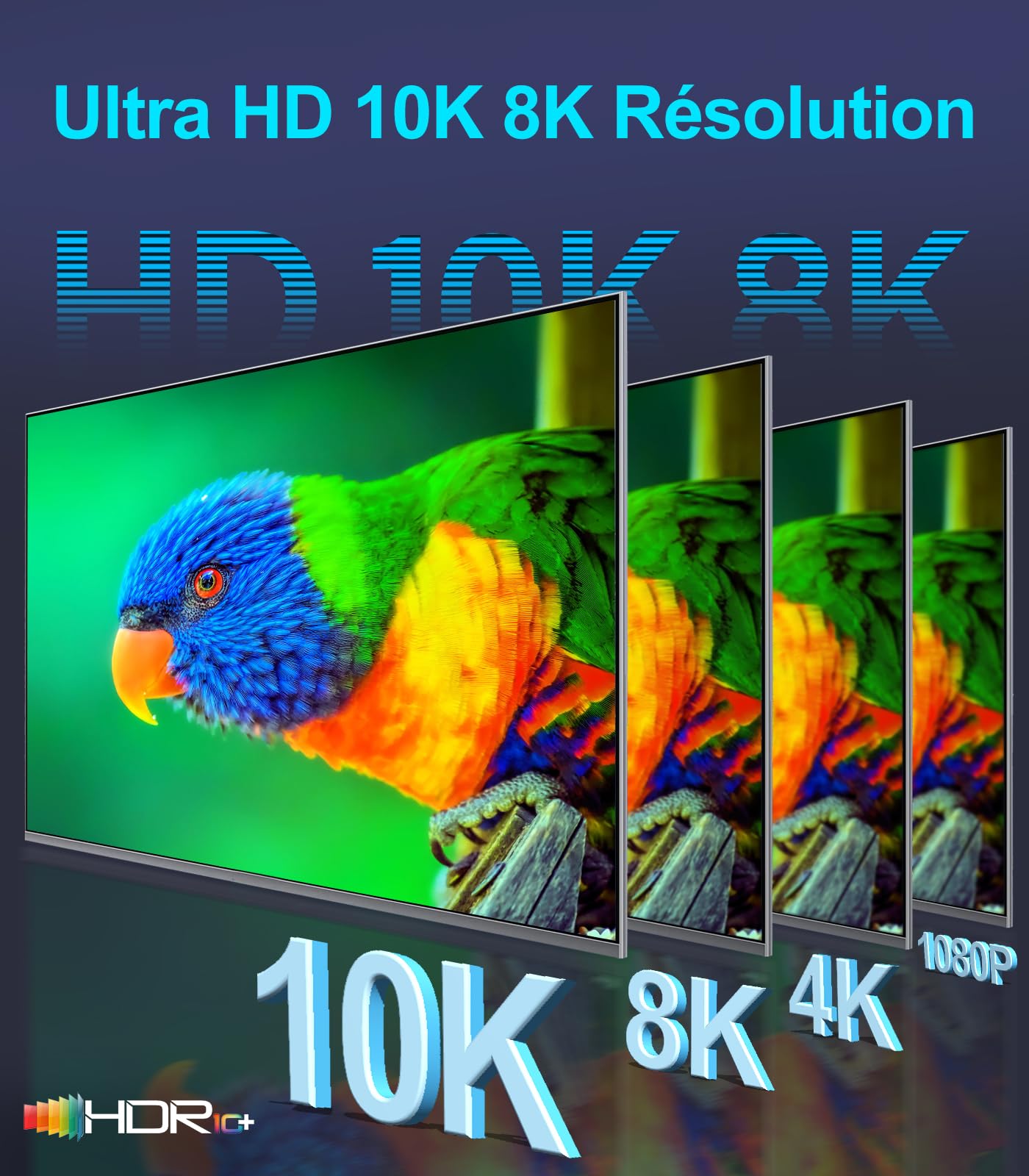 Sniokco 10K 8K 4K Câble HDMI 2.1 48Gbps 1M, Certifié Ultra Haute Vitesse HDMI® Cable 0.01ms 4K 240Hz 165Hz 120Hz 8K 60Hz eARC Netflix HDCP 2.3 2.2 DTS:X HDR10+ TV Moniteur Projecteur Roku