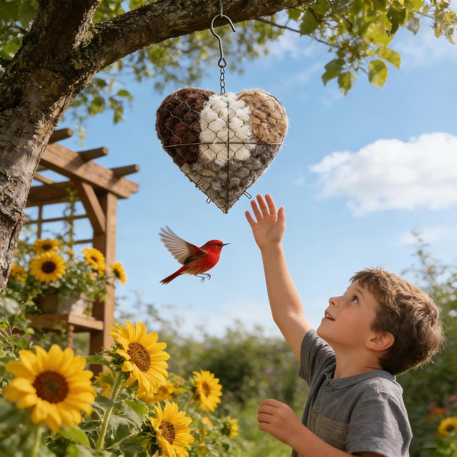 Handmade Fiber Bird Nesting Heart, Alpaca Fiber Bird Material House, Wool Nest Starter Hummingbird Houses, Outdoor Garden Decoration & Bird Lover Gift ﻿ — view 6