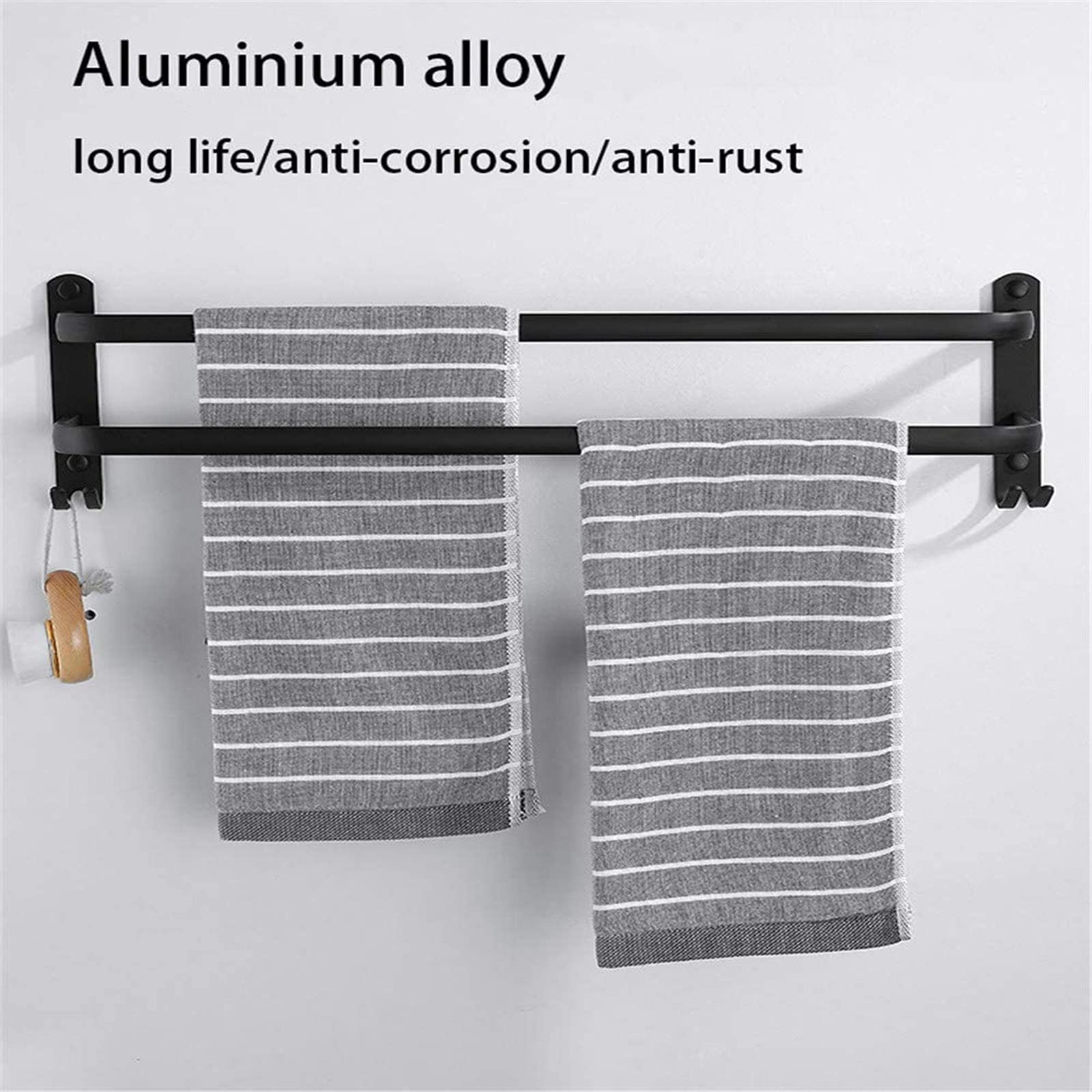 Wieszak na ręczniki - montowany na ścianie podwójny wieszak na ręczniki, kosmiczne aluminium matowe wykończenie, akcesoria łazienkowe